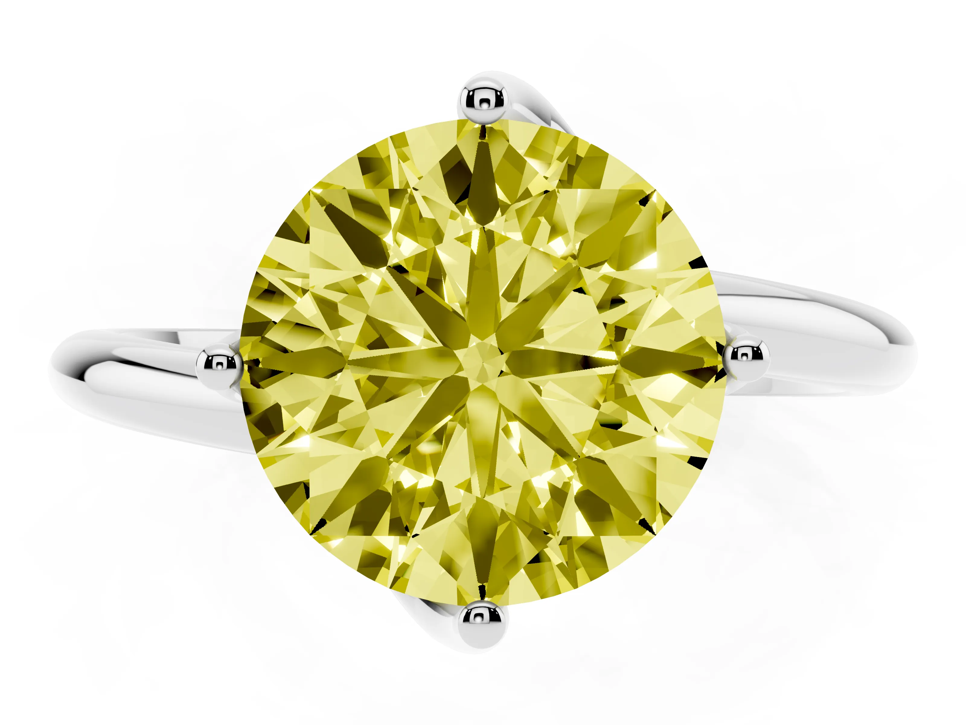 Fancy Yellow Round Cut Diamond Solitaire Engagement Ring Set in Silver with Classic Plain Band