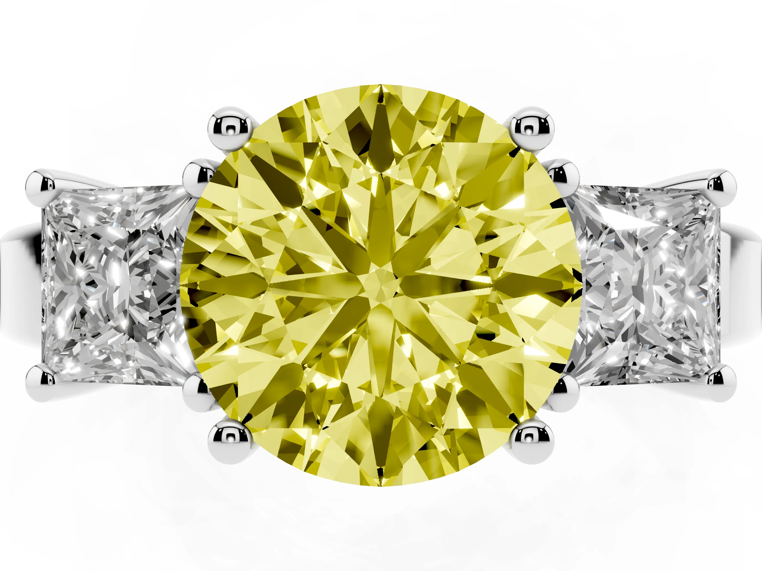 Fancy Yellow Three-Stone Round Cut Diamond Solitaire Ring Set in Silver with Prong Setting