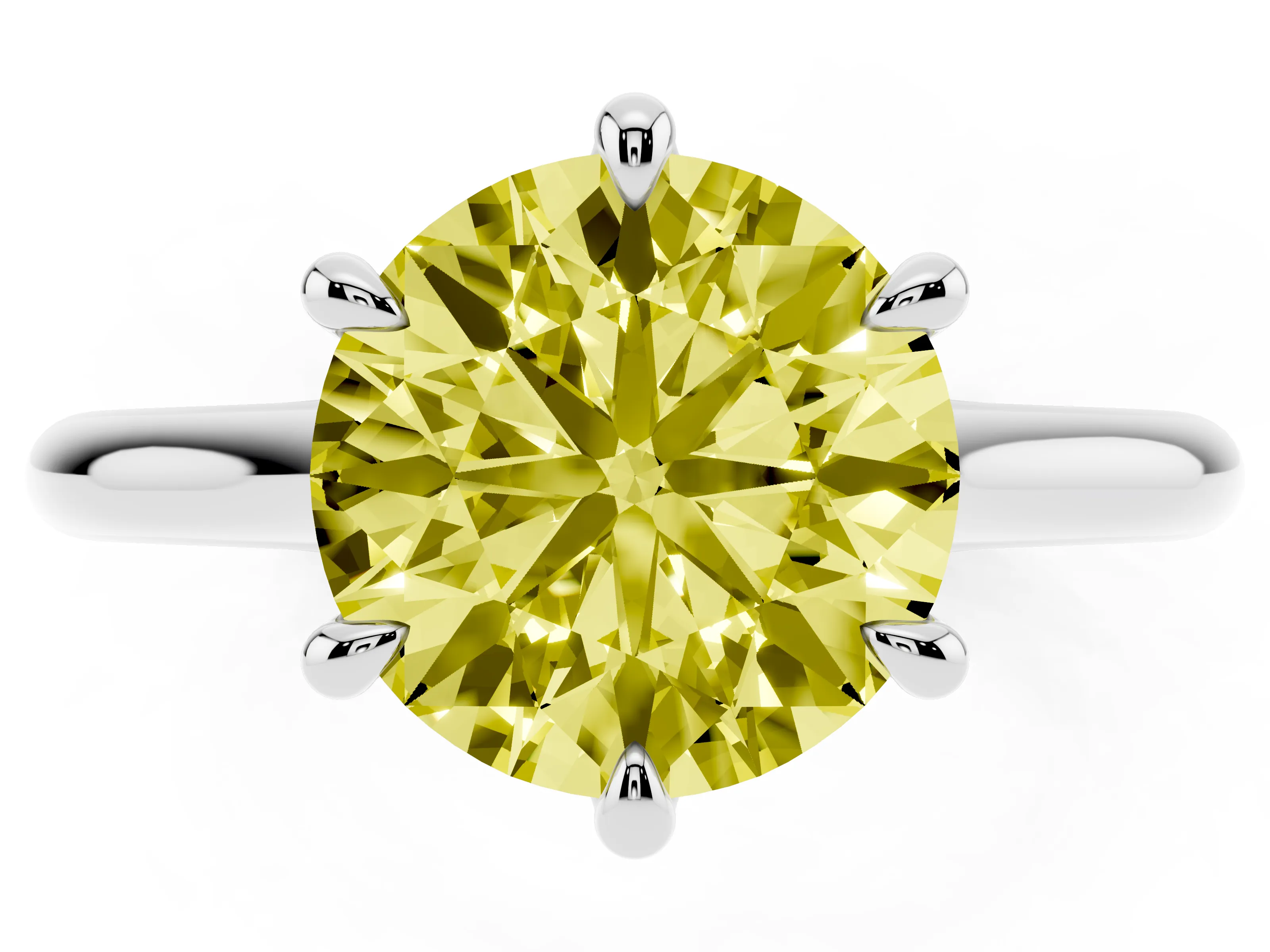 Fancy Yellow Round Cut Diamond Solitaire Engagement Ring Set in White gold with Prong Setting and Plain Classic Band