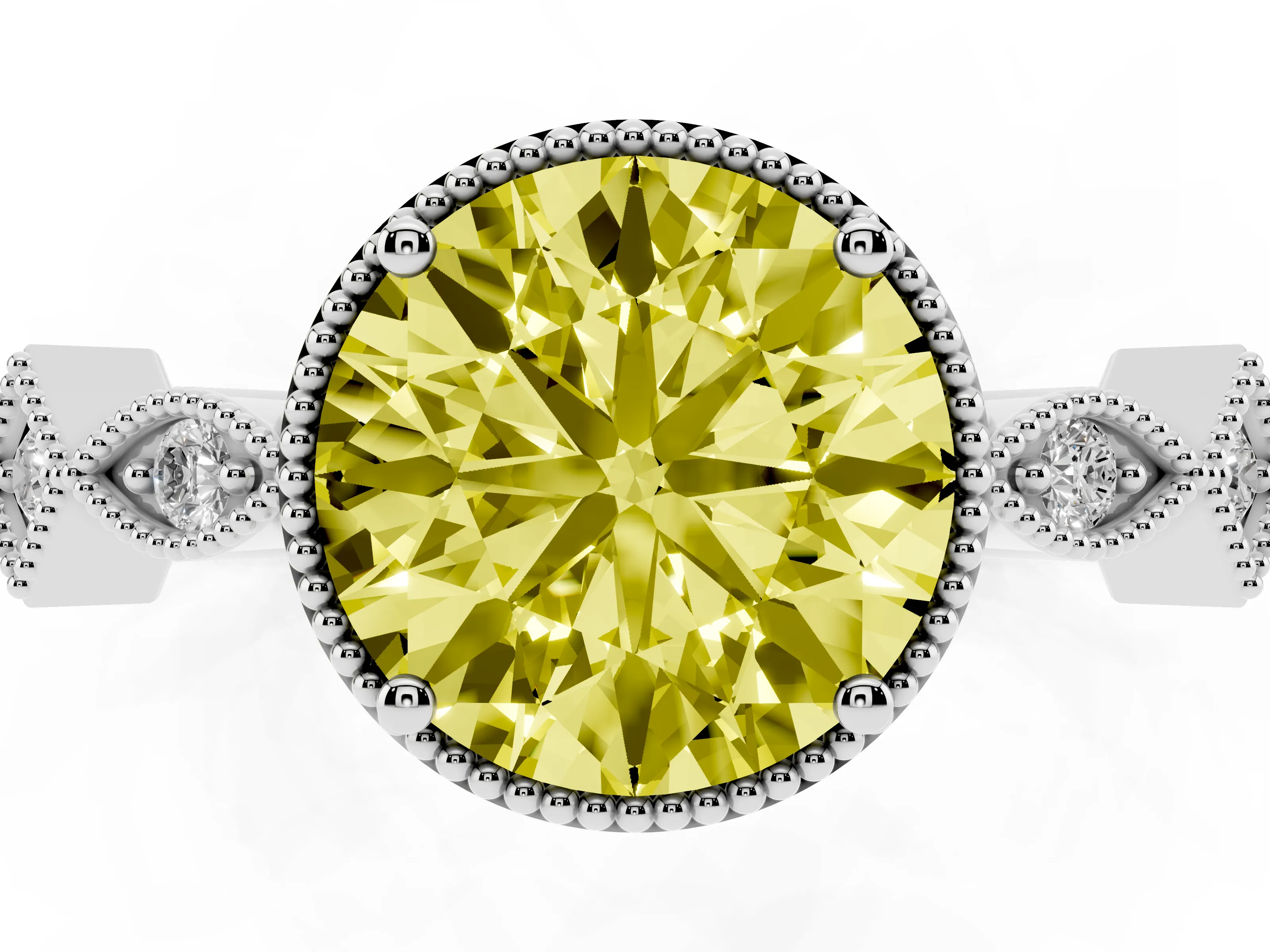 Fancy Yellow Round Cut Diamond Milgrain Marquise Twist Band Ring Set in Platinum with Prong Setting