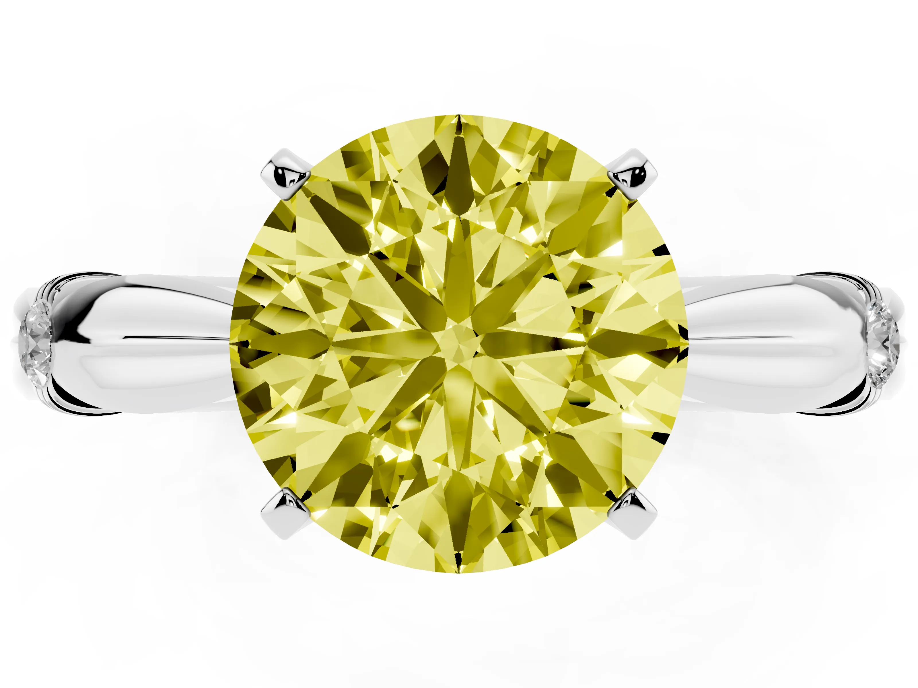 Fancy Yellow Round Cut Diamond Solitaire Twisted Band Ring Set in Silver with Accent Stones and Prong Setting