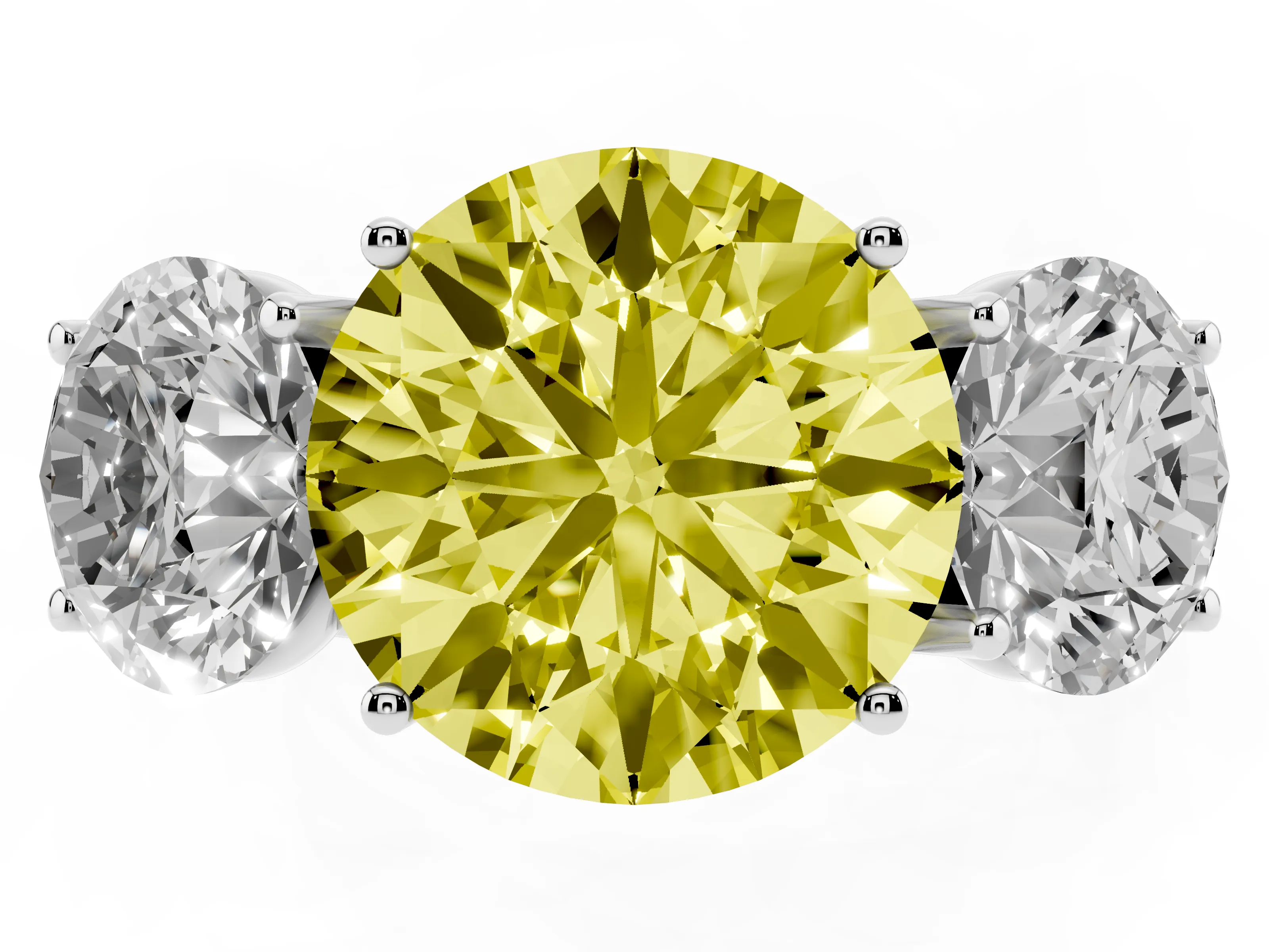 Fancy Yellow Round Cut Diamond Three-Stone Ring Set in Silver with Braided Band