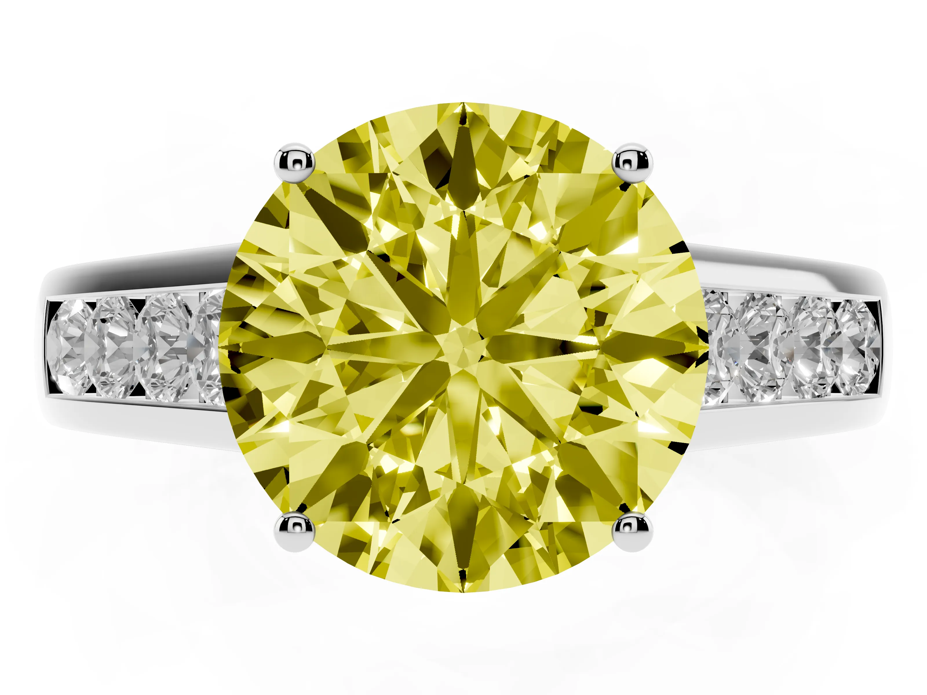 Fancy Yellow Round Cut Diamond Solitaire Channel-Set Engagement Ring Set in Silver with Prong Setting