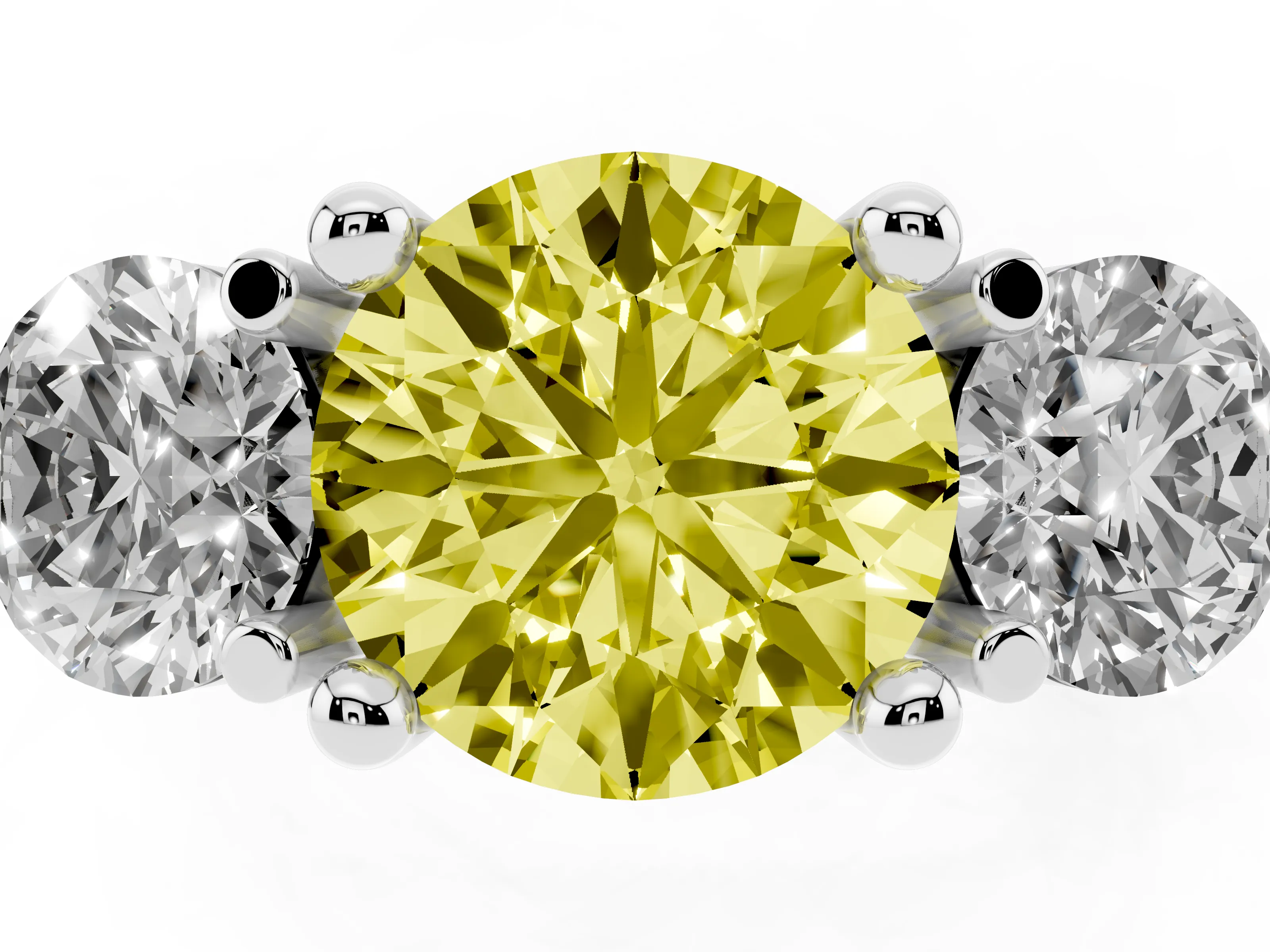 Fancy Yellow Round Cut Diamond Three-Stone Ring Set in Platinum with Prong Setting and Classic Band