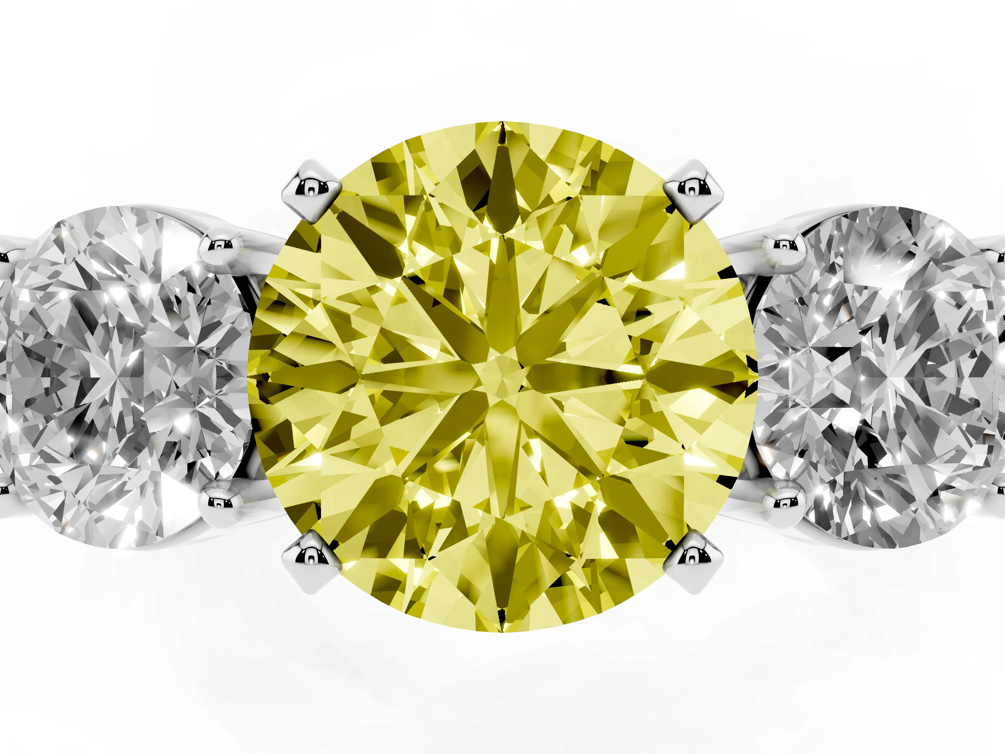 Fancy Yellow Round Cut Diamond Three-Stone Ring Set in Silver with Round Side Stones and Classic Band