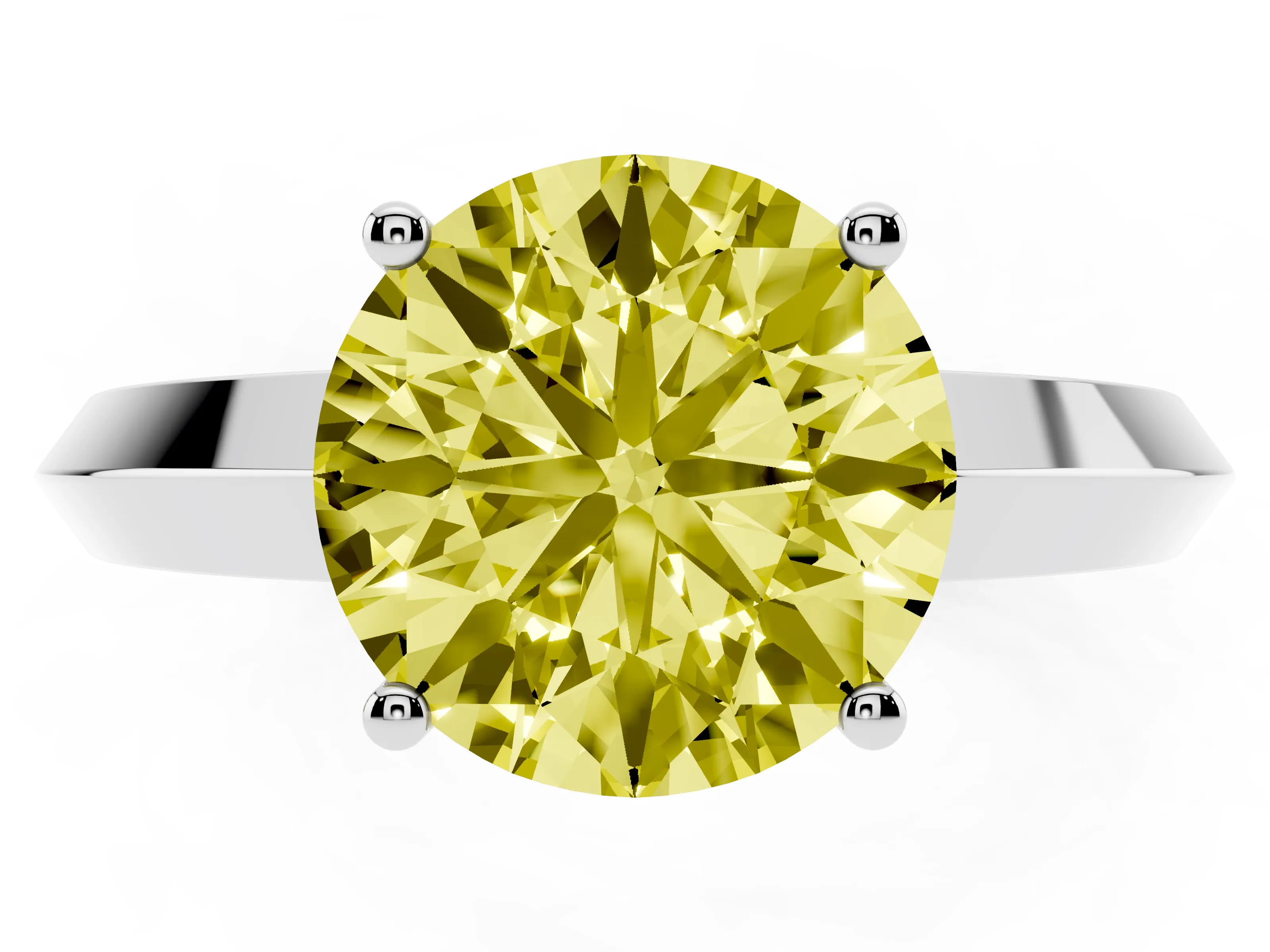 Fancy Yellow Round Cut Diamond Solitaire Engagement Ring Set in Silver with Flat Band and Prong Setting