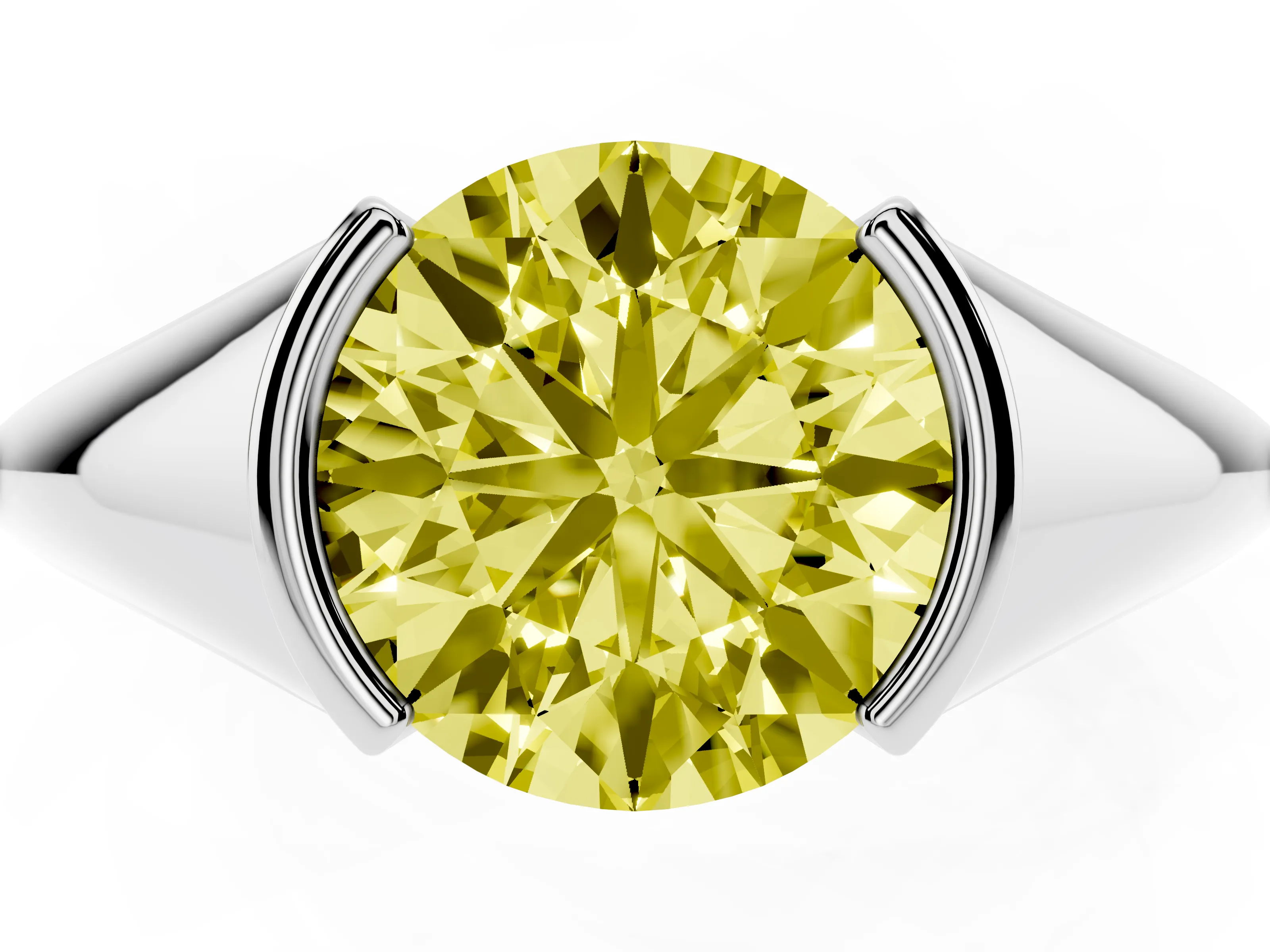Fancy Yellow Round Cut Diamond Solitaire Tension Set Ring Set in Silver
