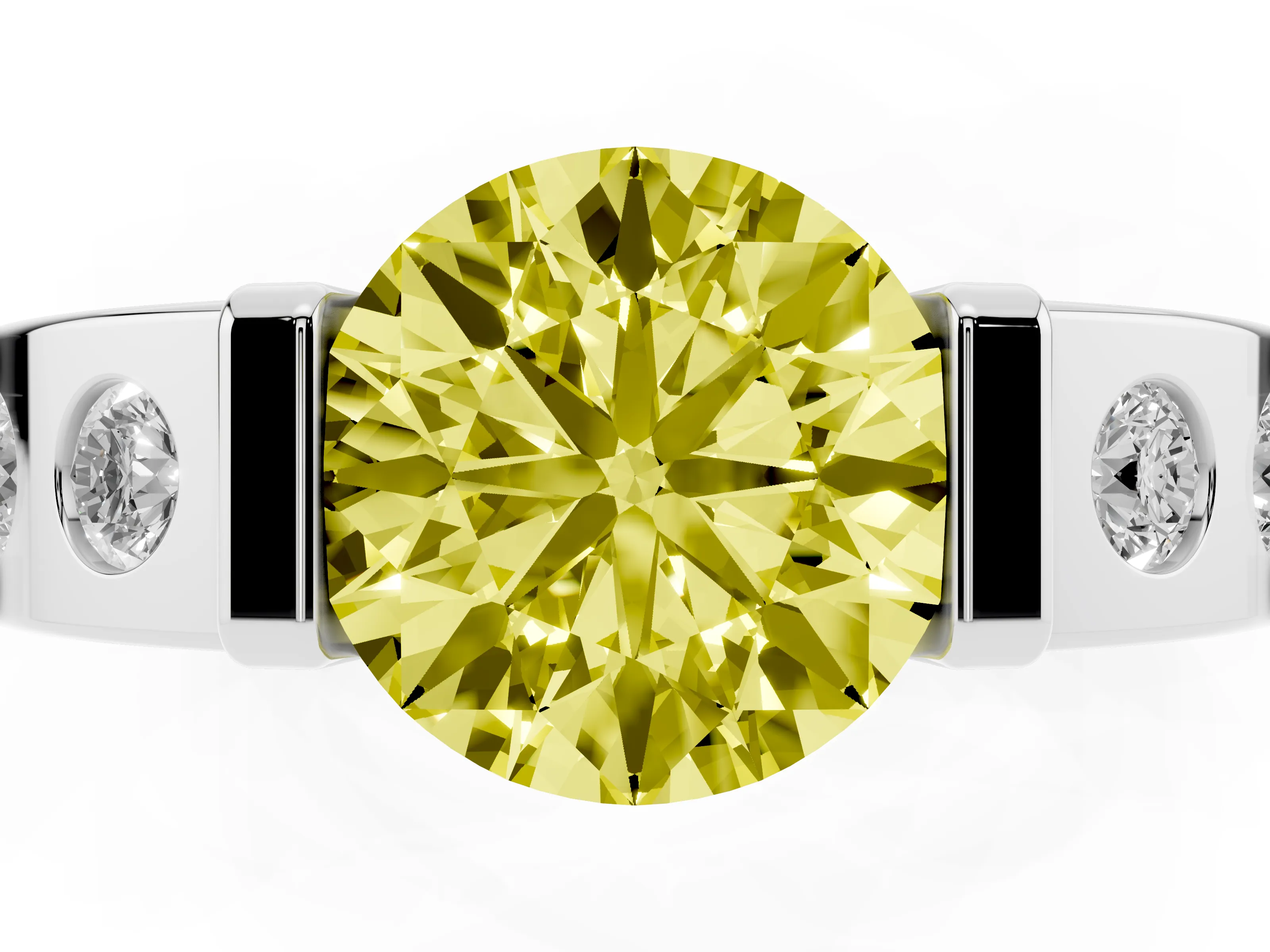 Fancy Yellow Round Cut Diamond Channel-Set Band Ring Set in Silver with Bezel Prong Setting