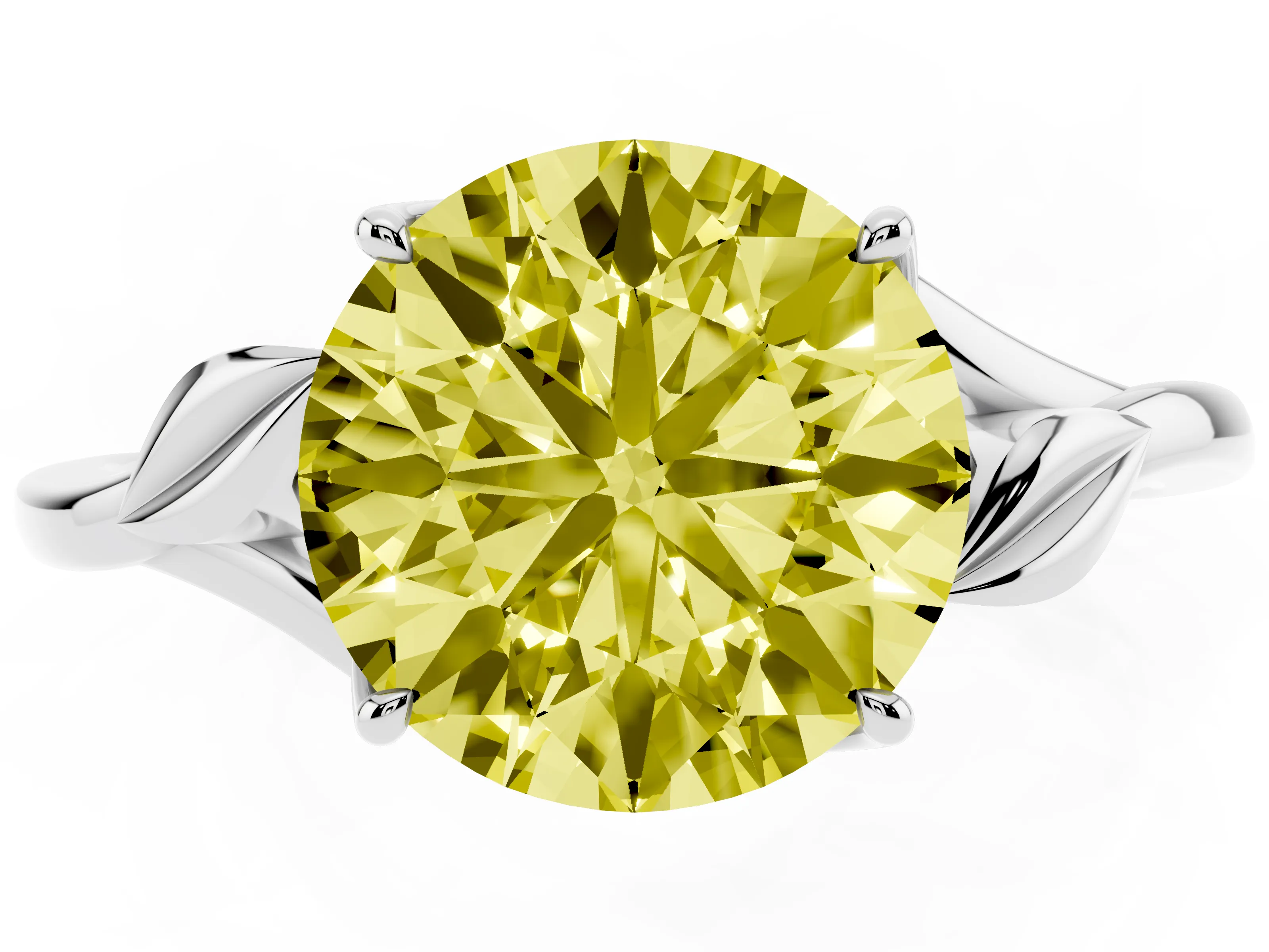 Fancy Yellow Round Cut Diamond Solitaire Ring Set in Platinum with Polished Twist Band