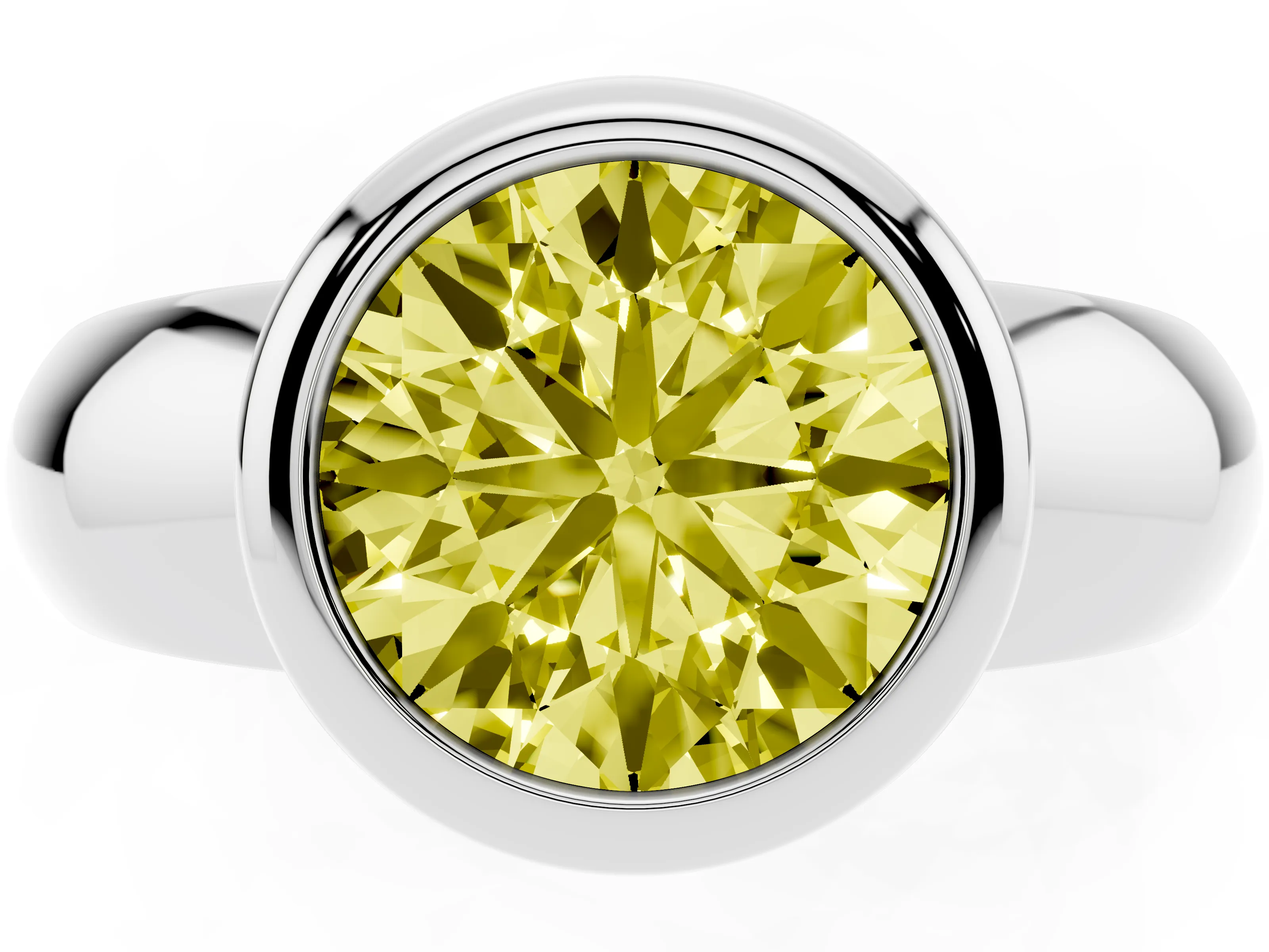 Fancy Yellow Bezel Set Round Cut Diamond Solitaire Ring Set in Silver with Wide Band