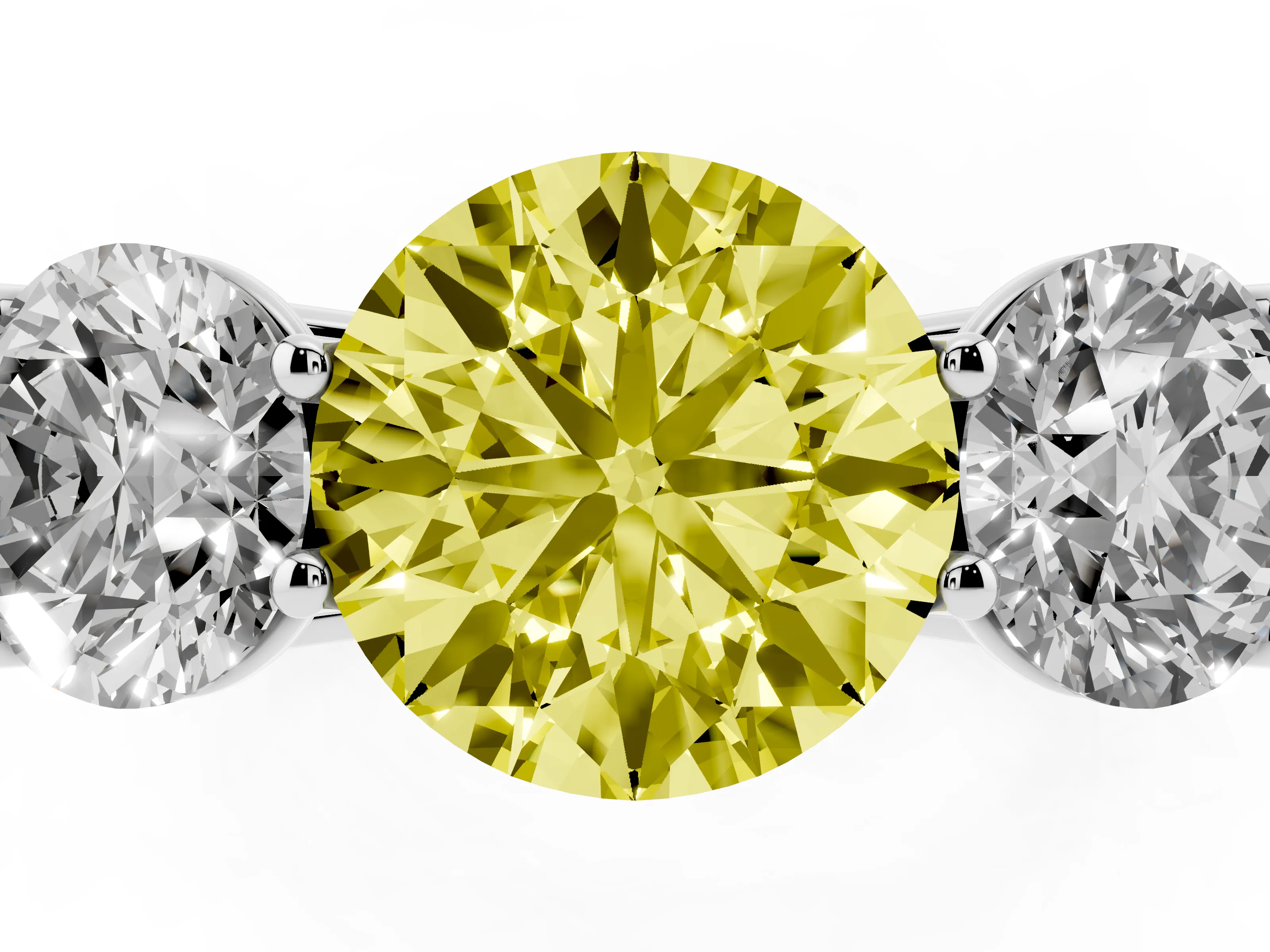 Fancy Yellow Round Cut Diamond Three-Stone Ring Set in Silver with Plain Polished Band