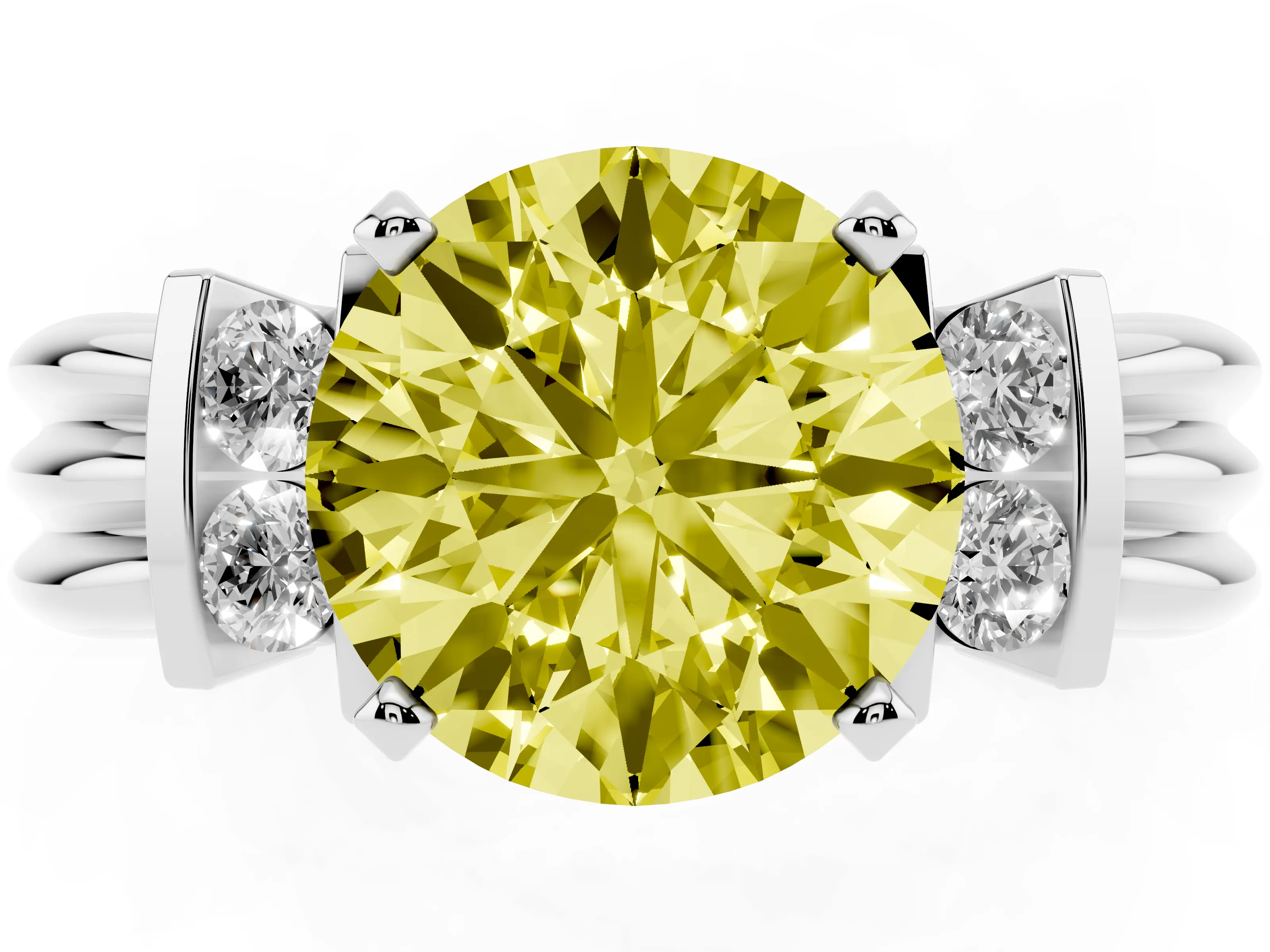 Fancy Yellow Three-Stone Round Cut Diamond Channel Set Ring Set in Silver with Bar Prongs