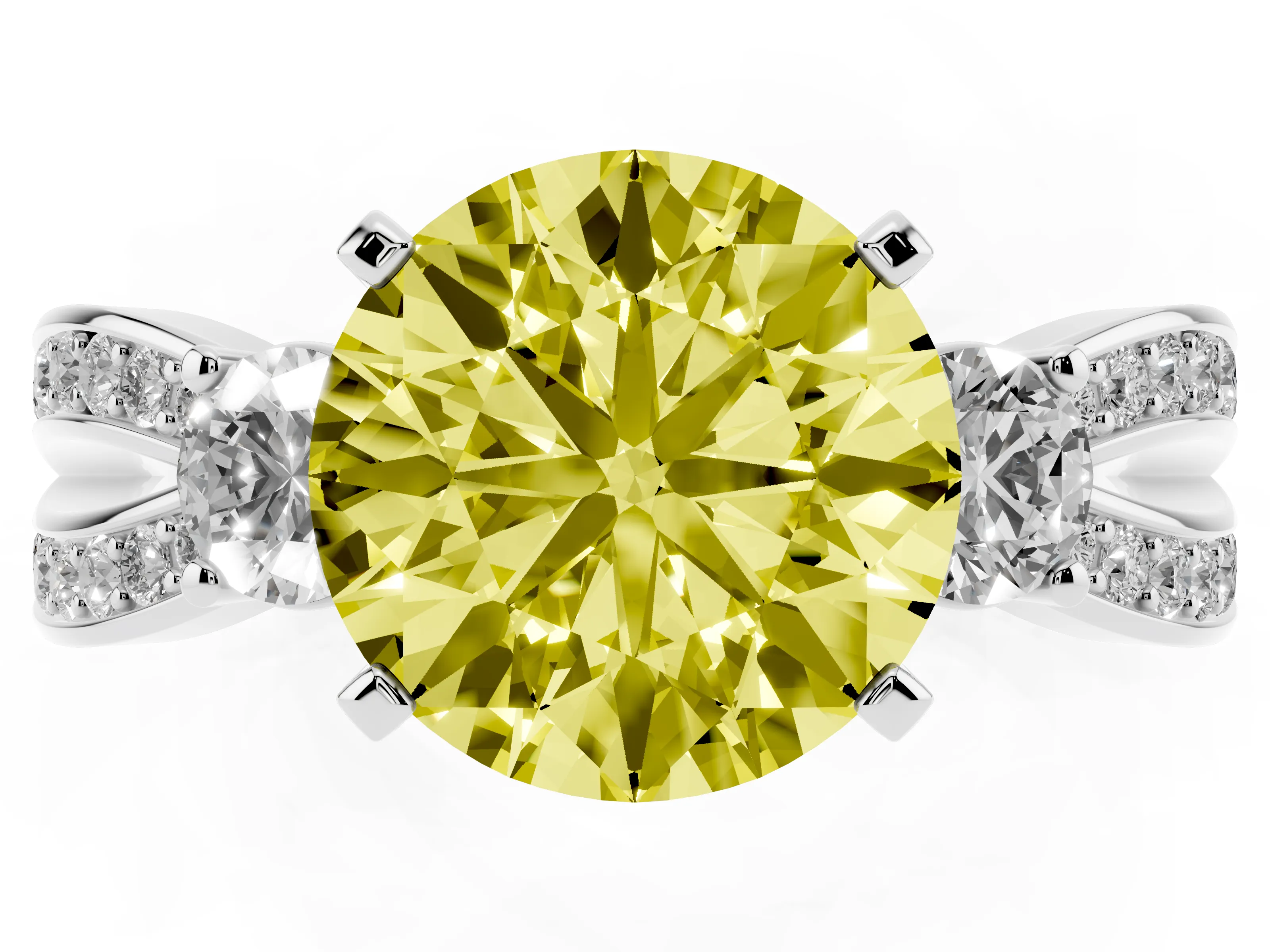 Fancy Yellow Three-Stone Round Cut Diamond Twist Band Ring Set in Silver with Pavé Accents and Prong Setting