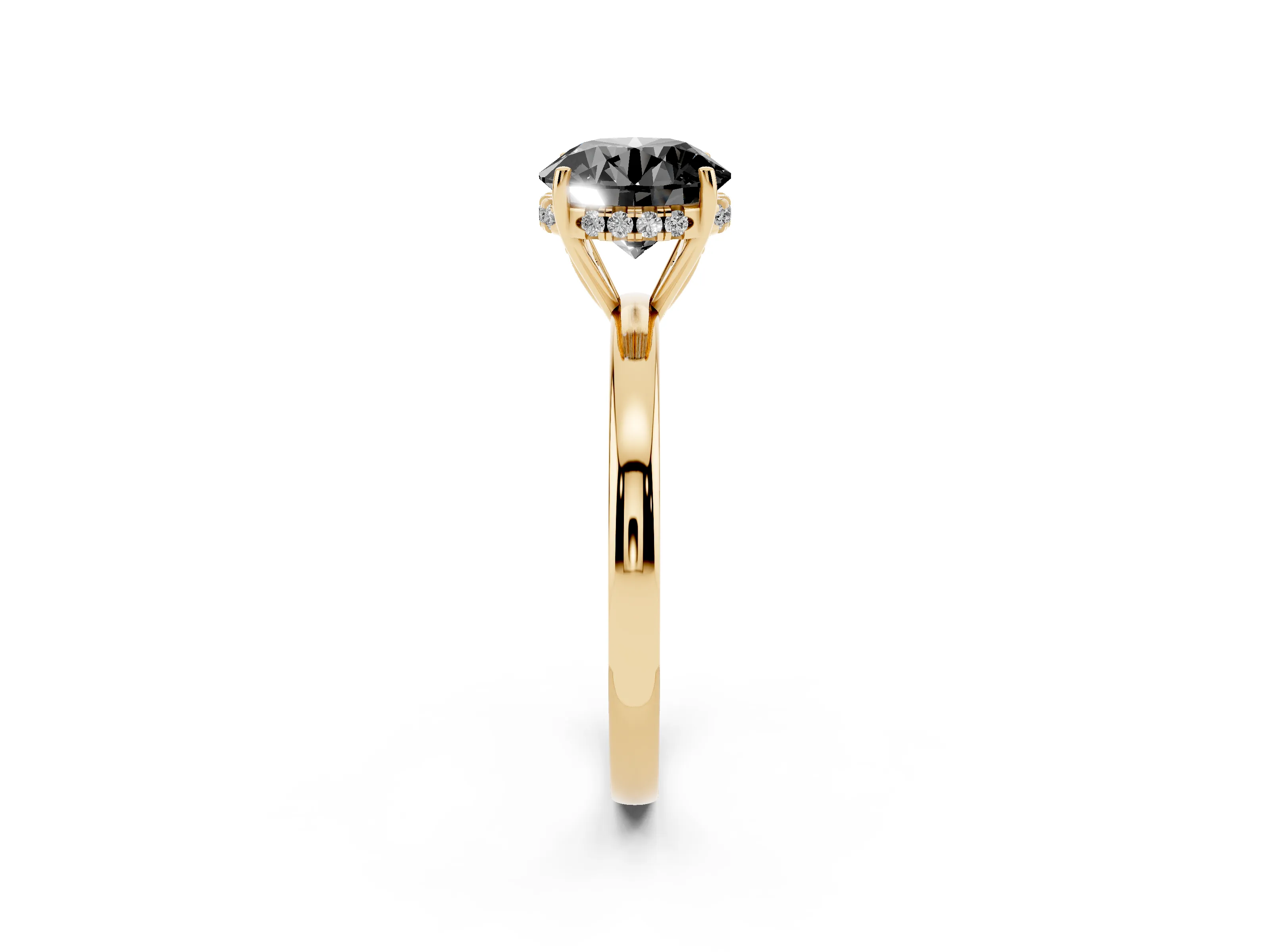 Fancy Black Round Cut Diamond Solitaire Ring Set in Yellow gold with Plain Band and Prong Setting