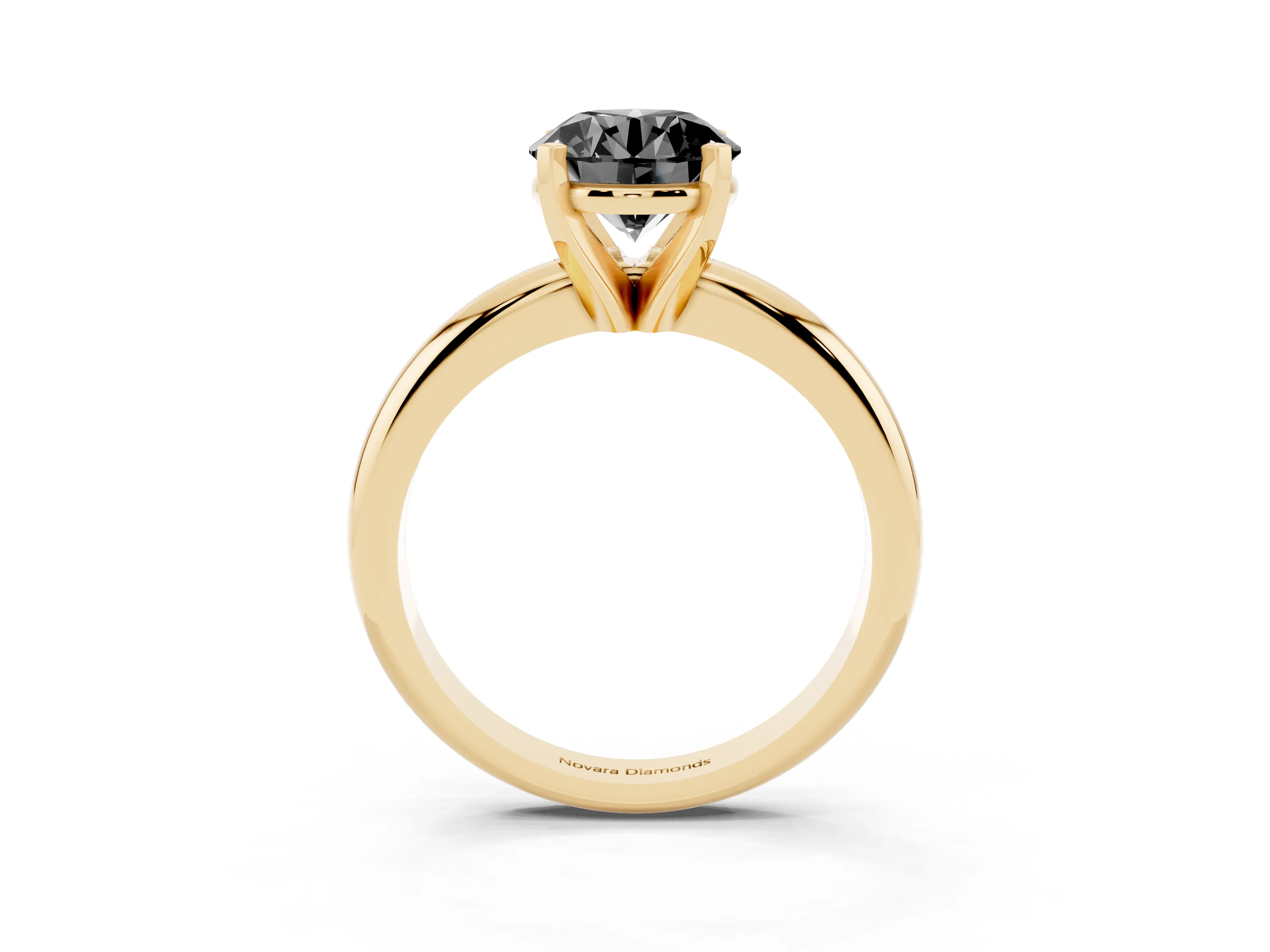 Fancy Black Round Cut Diamond Solitaire Engagement Ring Set in Yellow gold with Round Band and Prong Setting