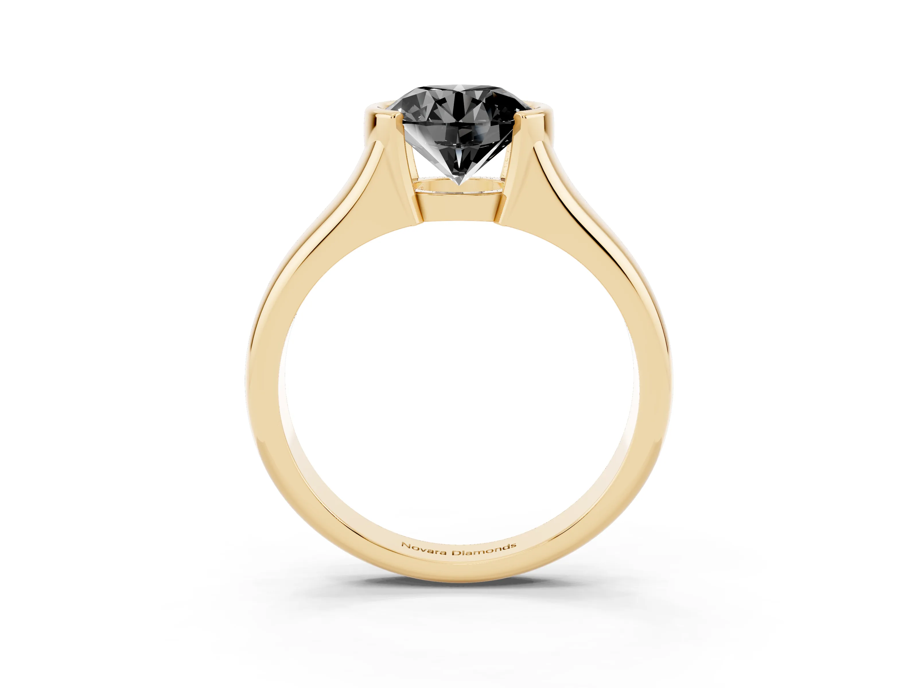 Fancy Black Round Cut Diamond Solitaire Tension Set Ring Set in Yellow gold with Split Shank Band