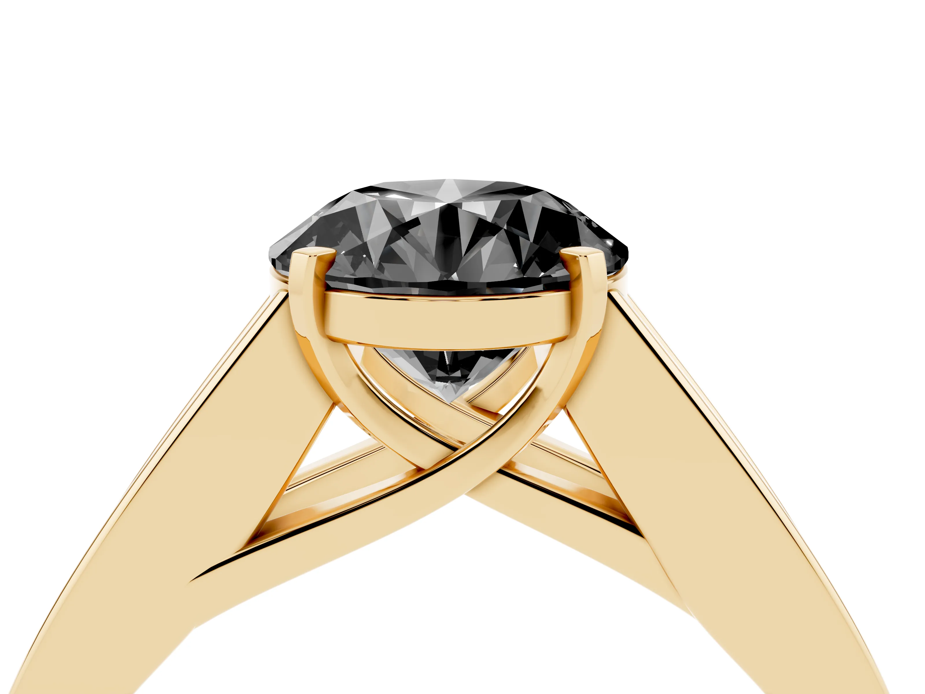 Fancy Black Round Cut Diamond Solitaire Ring Set in Yellow gold with Channel-Set Accent Stones and Prong Setting