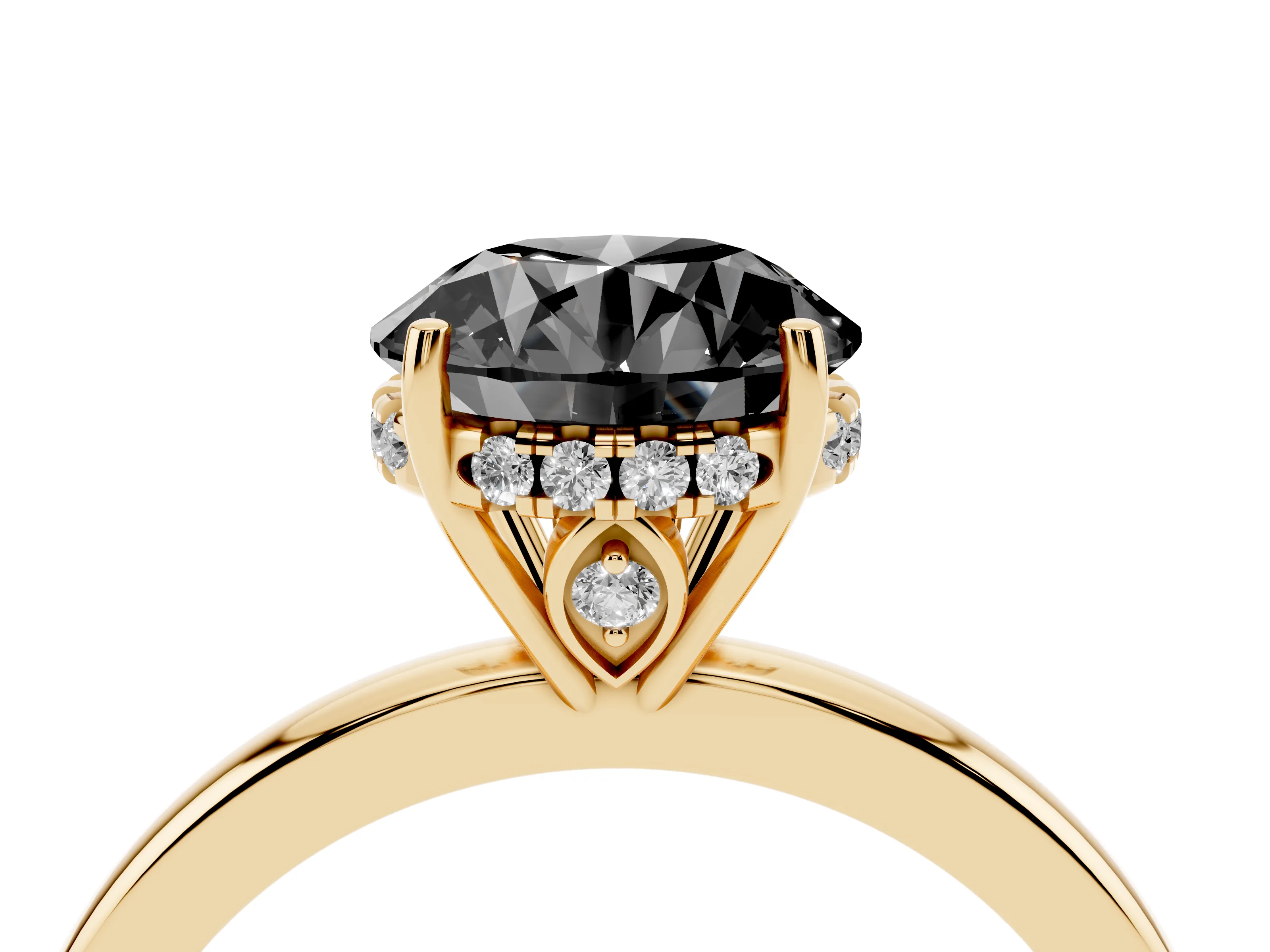 Fancy Black Round Cut Diamond Solitaire Ring Set in Yellow gold with Plain Band and Prong Setting
