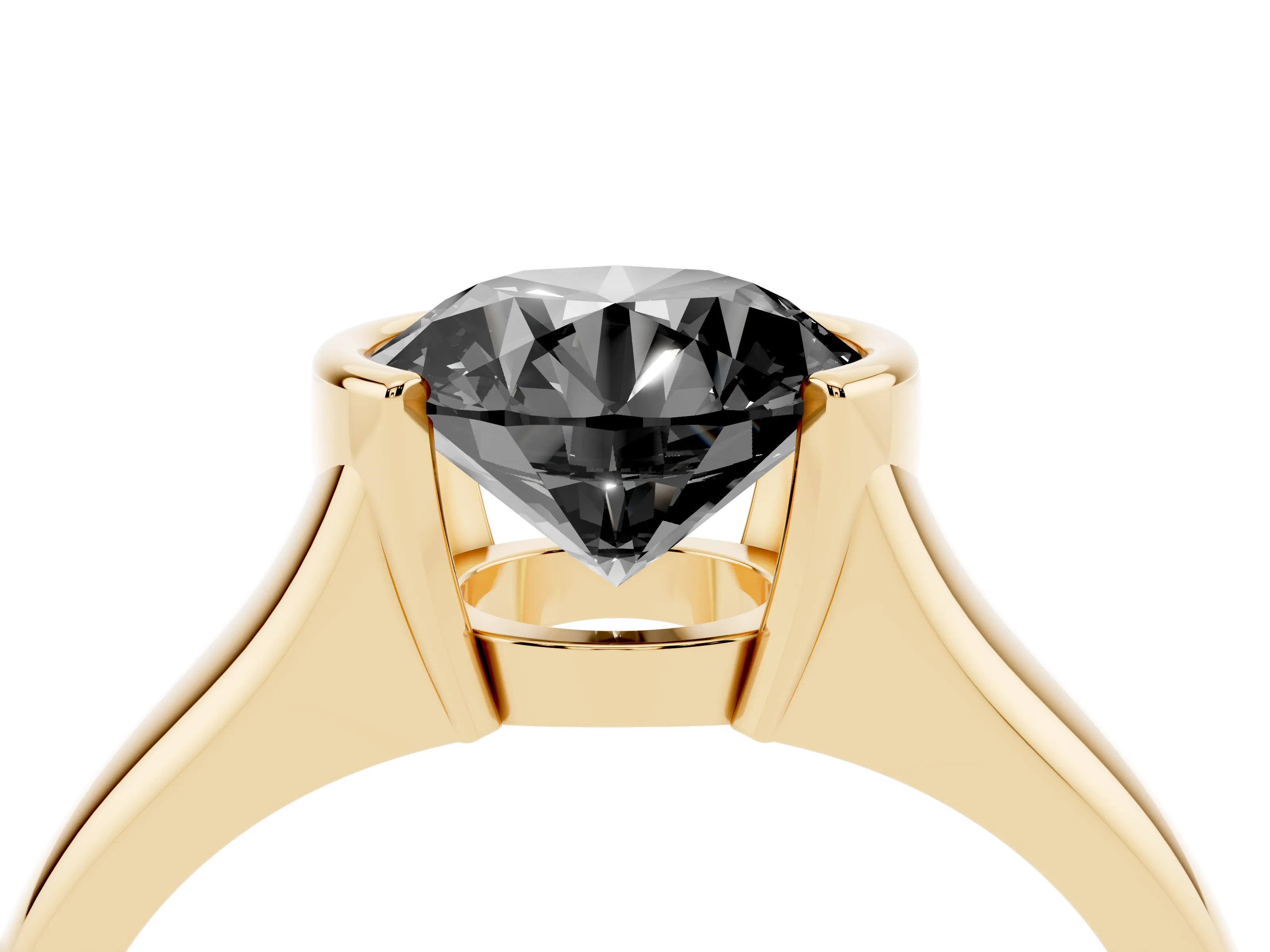 Fancy Black Round Cut Diamond Solitaire Tension Set Ring Set in Yellow gold with Split Shank Band