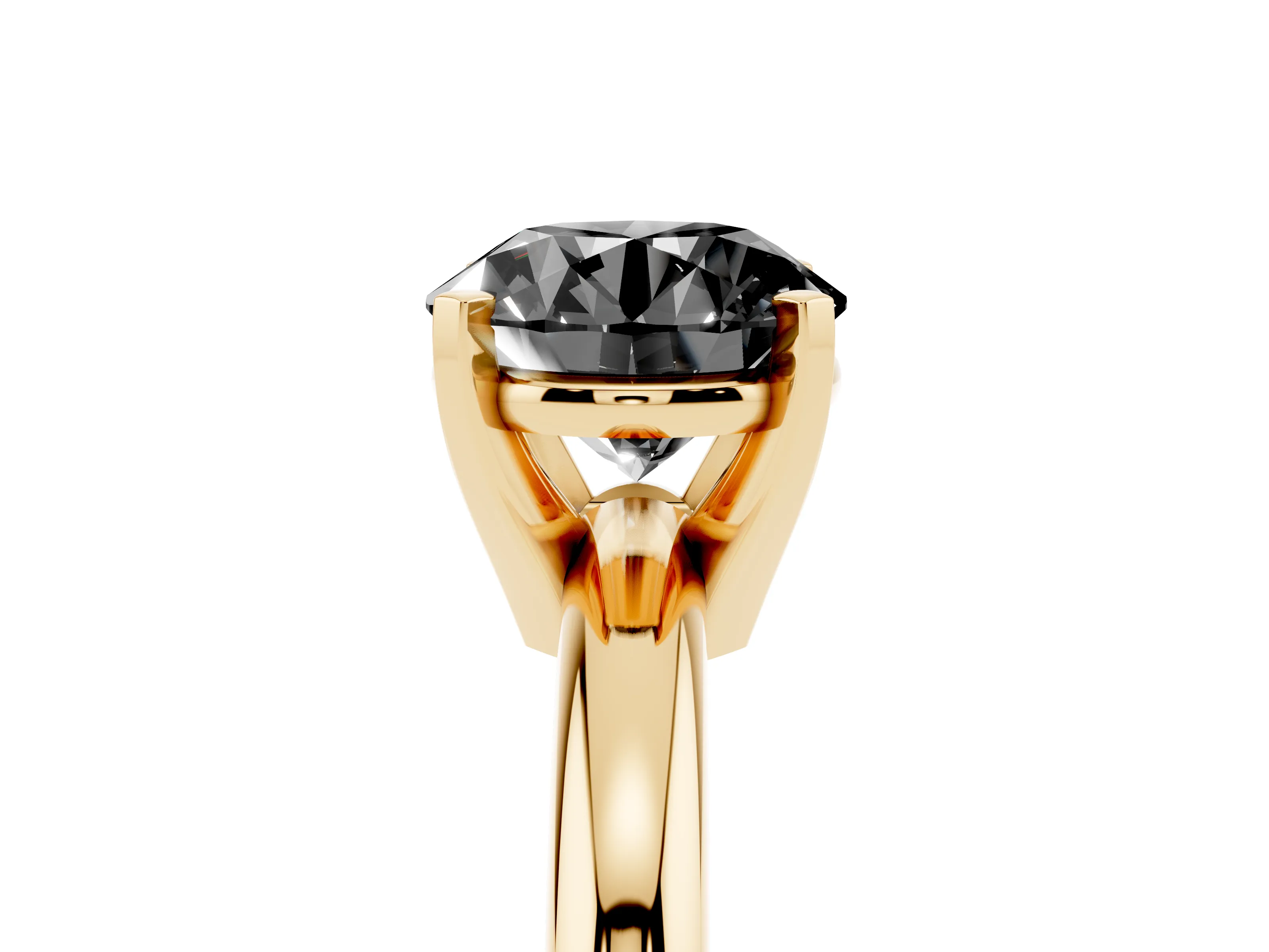 Fancy Black Round Cut Diamond Solitaire Engagement Ring Set in Yellow gold with Round Band and Prong Setting