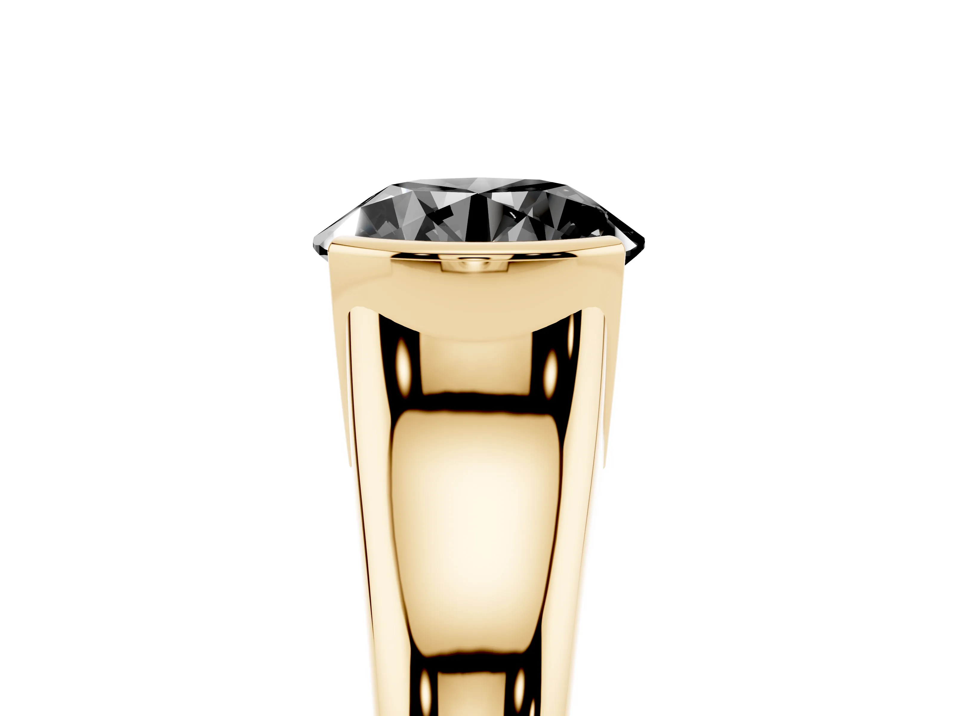 Fancy Black Round Cut Diamond Solitaire Tension Set Ring Set in Yellow gold with Split Shank Band