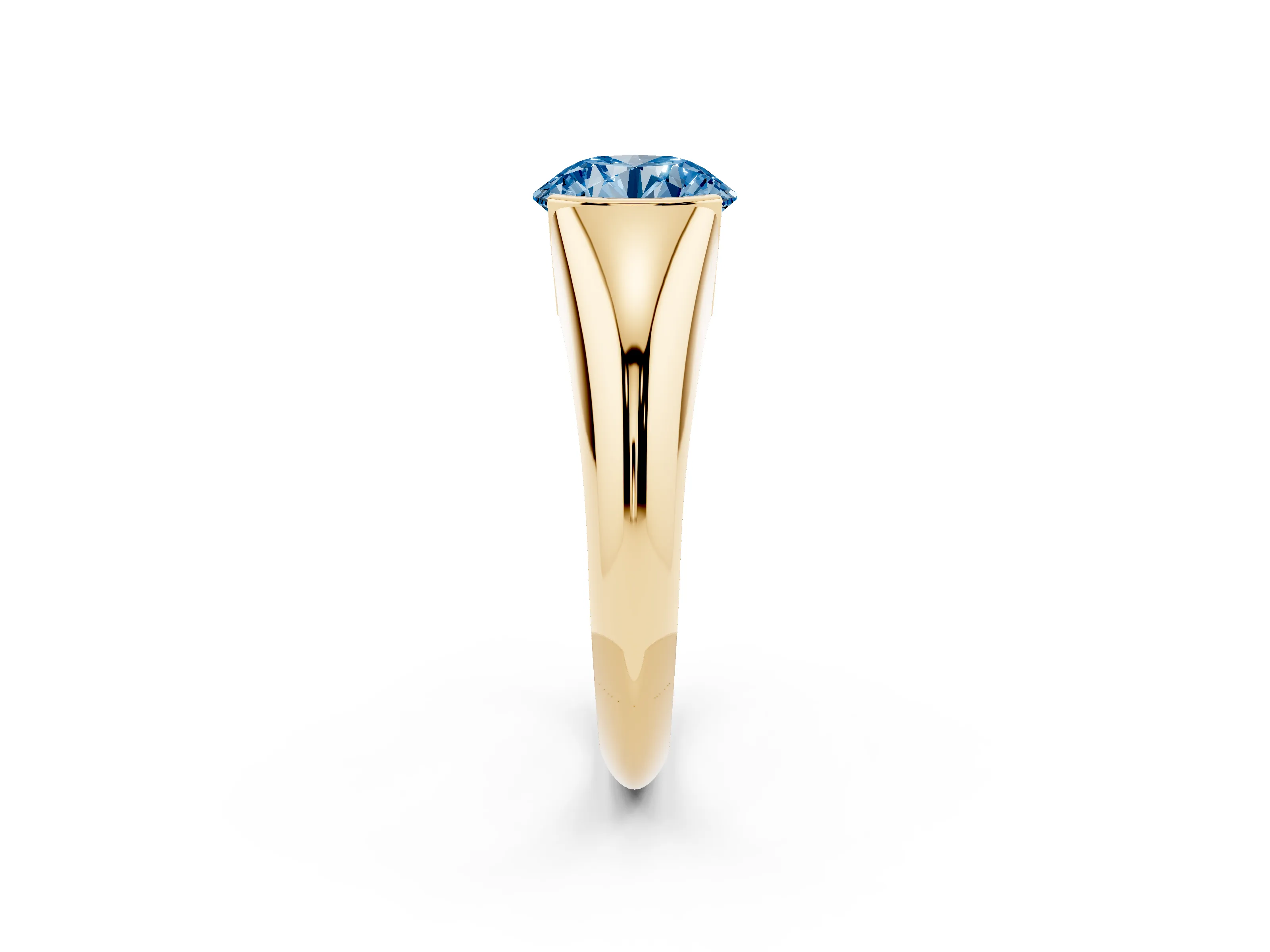 Fancy Blue Round Cut Diamond Solitaire Tension Set Ring Set in Yellow gold