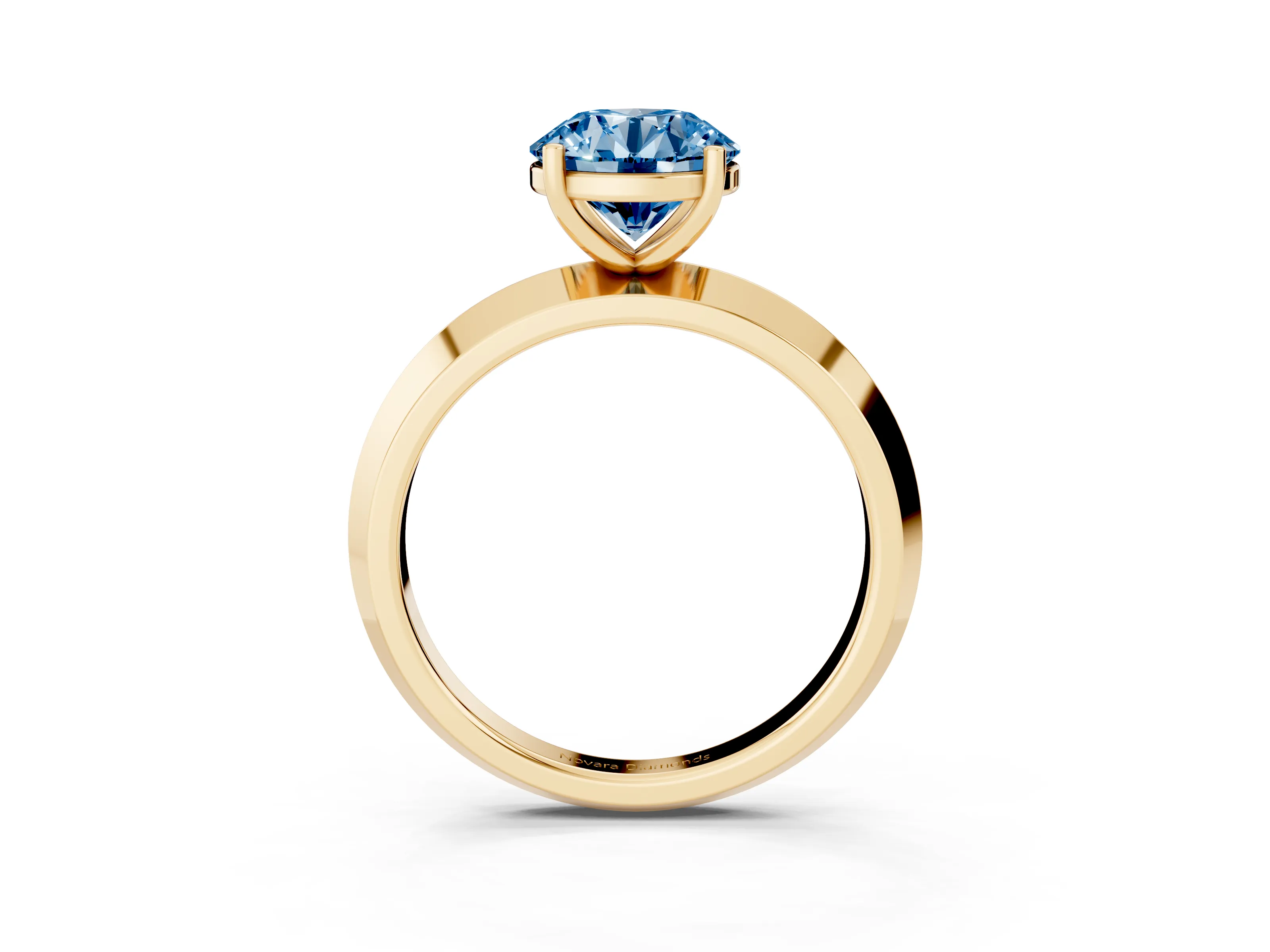 Fancy Blue Round Cut Diamond Solitaire Engagement Ring Set in Yellow gold with Flat Band and Prong Setting