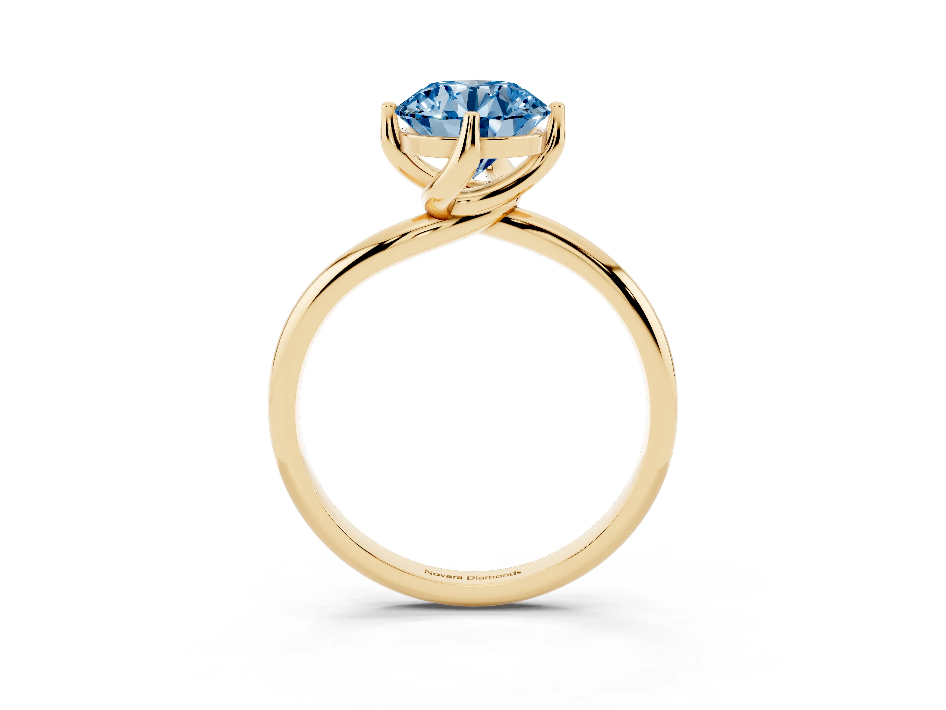Fancy Blue Round Cut Diamond Solitaire Engagement Ring Set in Yellow gold with Classic Plain Band