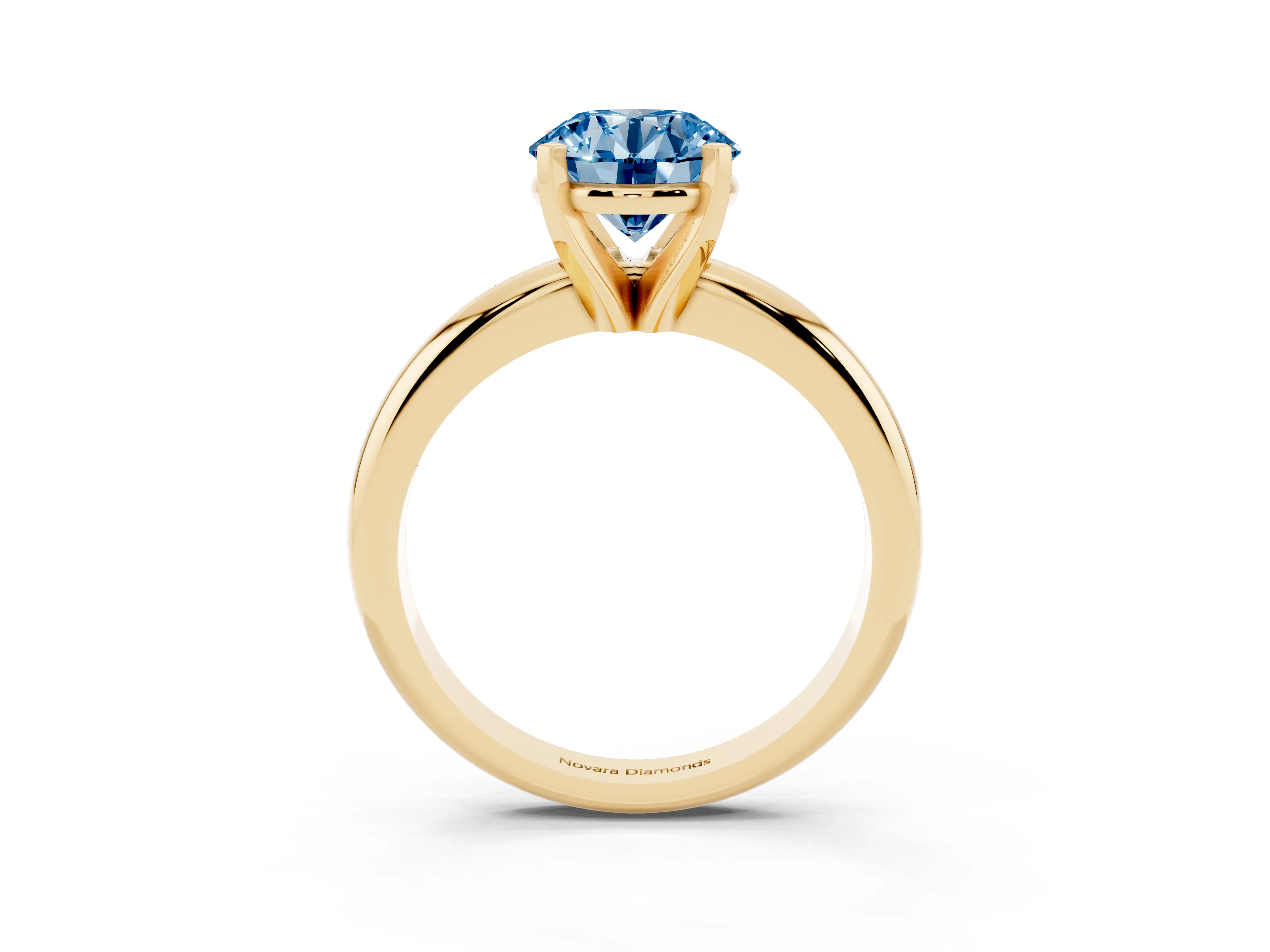 Fancy Blue Round Cut Diamond Solitaire Engagement Ring Set in Yellow gold with Round Band and Prong Setting