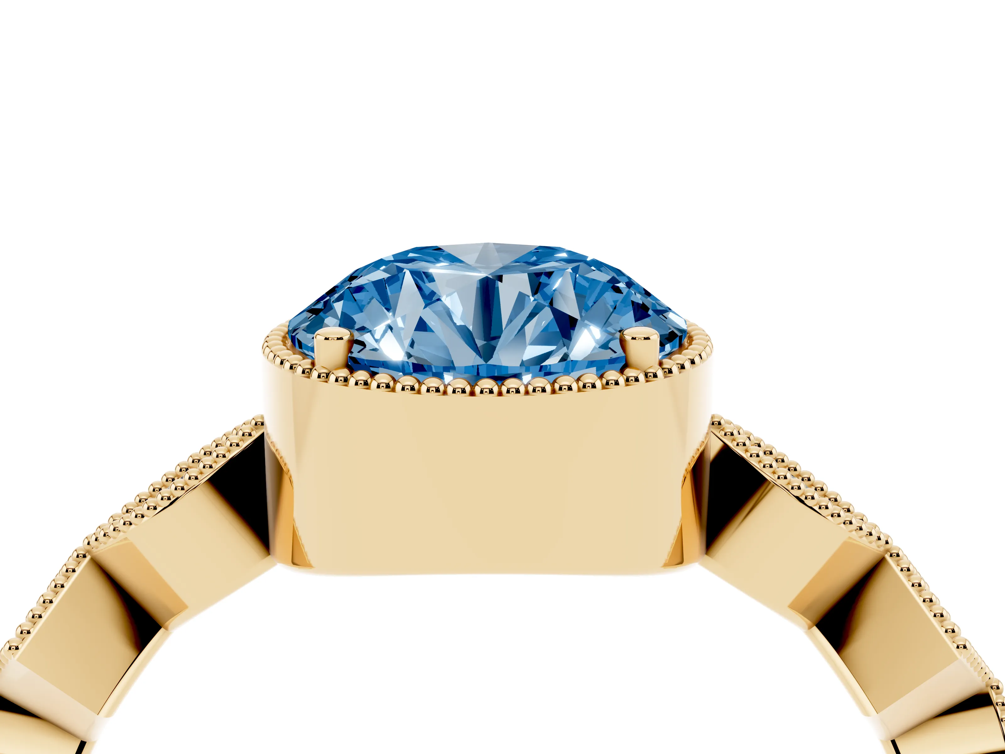 Fancy Blue Round Cut Diamond Milgrain Marquise Twist Band Ring Set in Yellow gold with Prong Setting