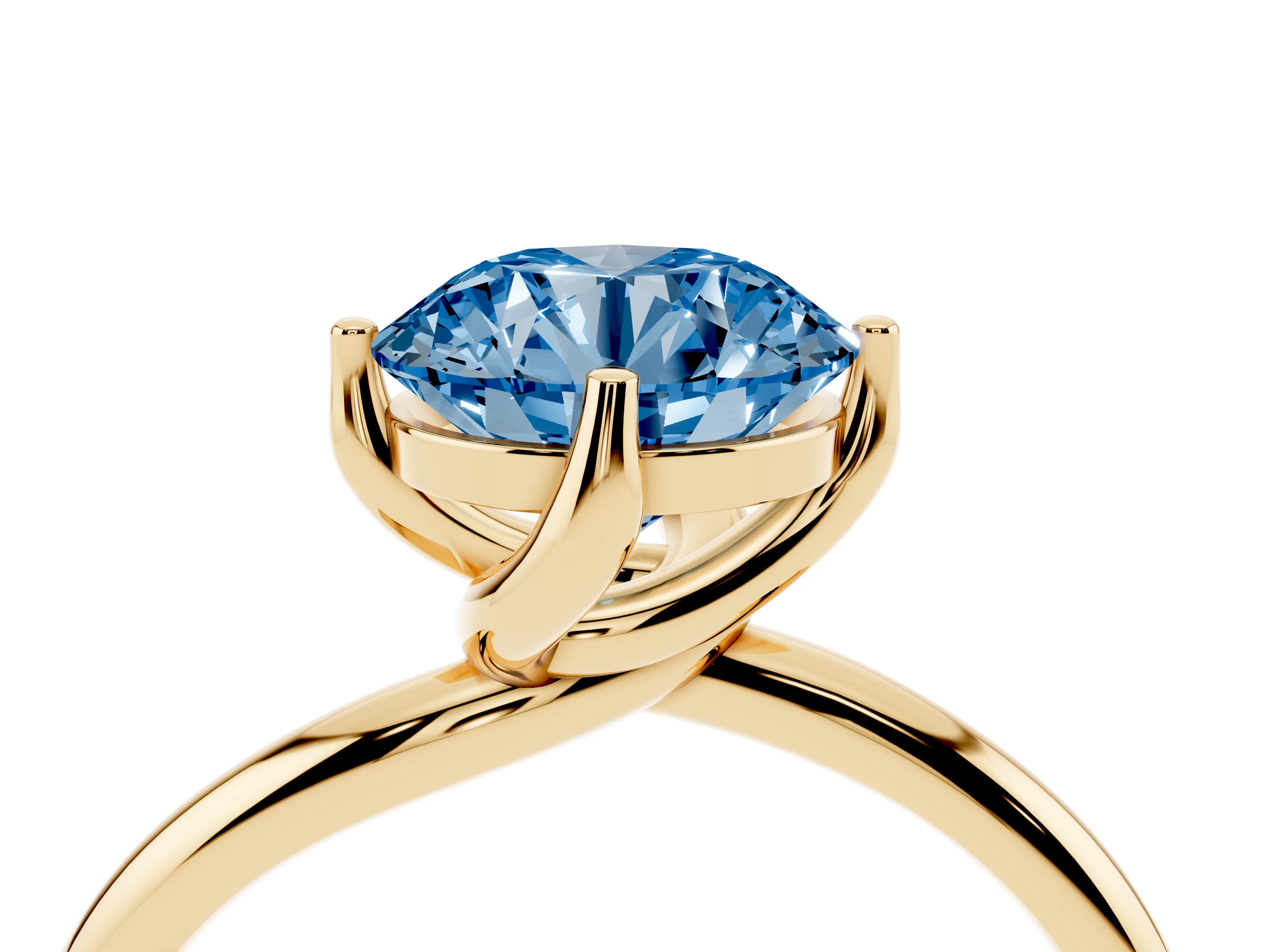 Fancy Blue Round Cut Diamond Solitaire Engagement Ring Set in Yellow gold with Classic Plain Band