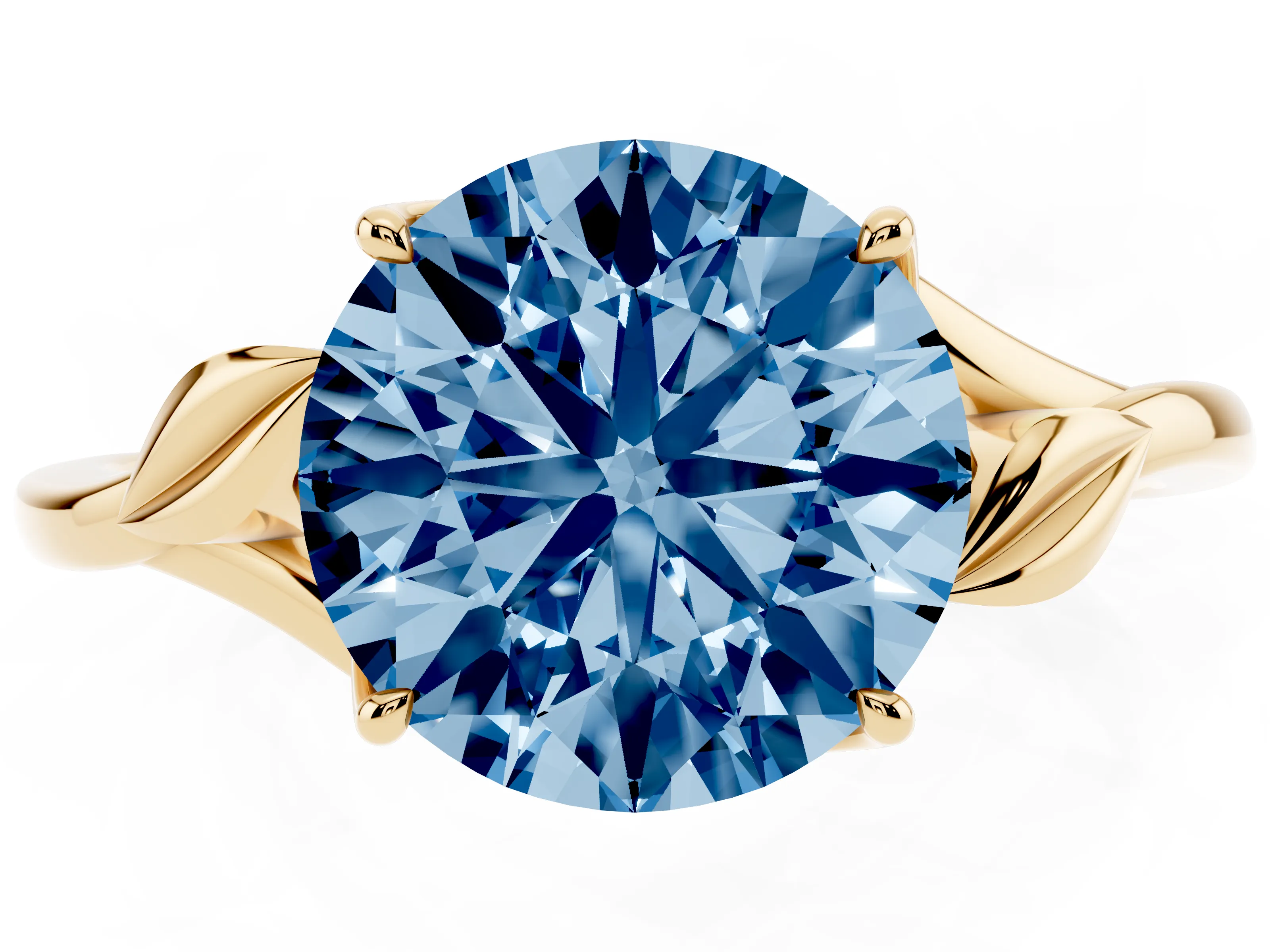 Fancy Blue Round Cut Diamond Solitaire Ring Set in Yellow gold with Polished Twist Band