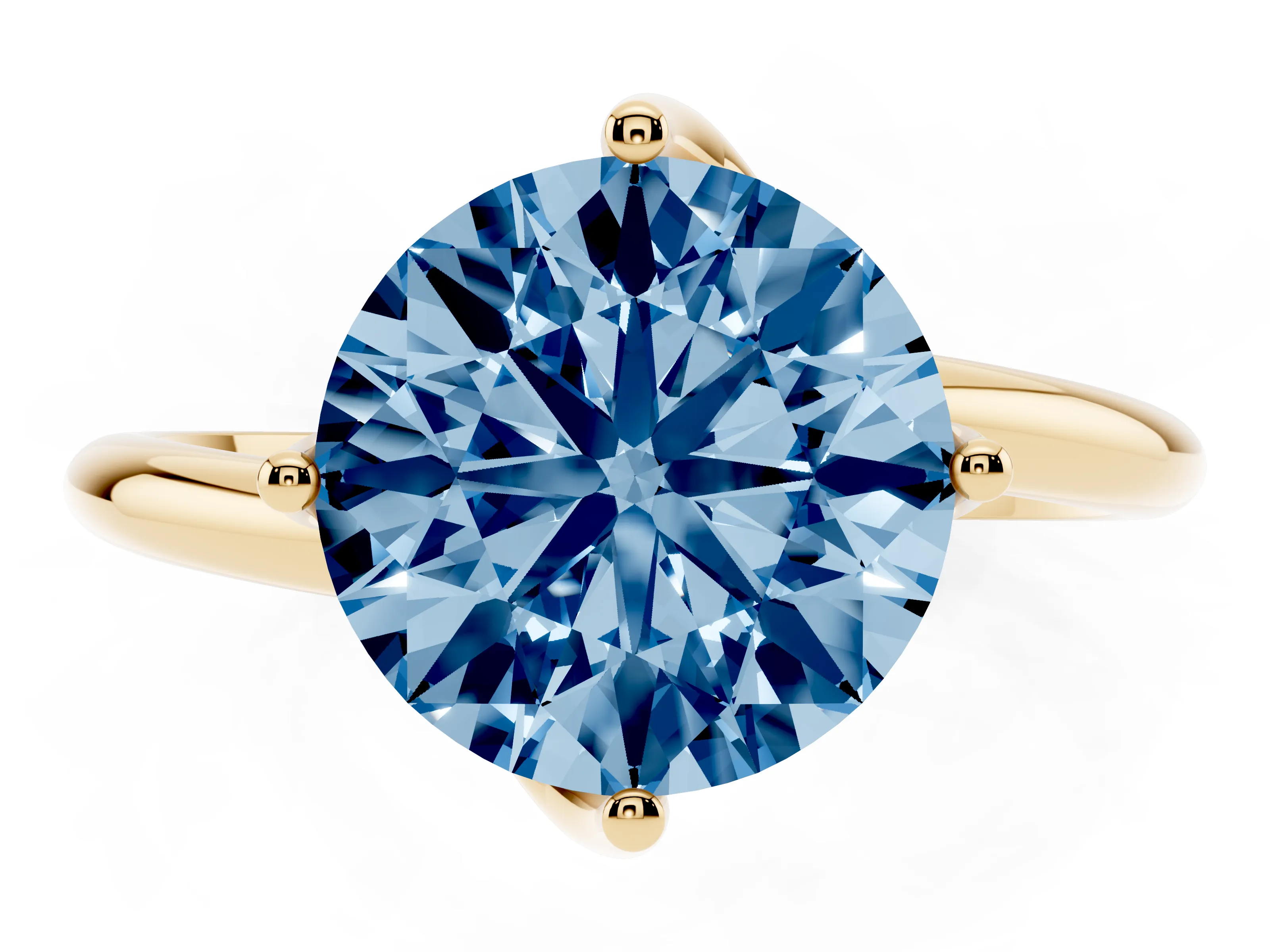 Fancy Blue Round Cut Diamond Solitaire Engagement Ring Set in Yellow gold with Classic Plain Band
