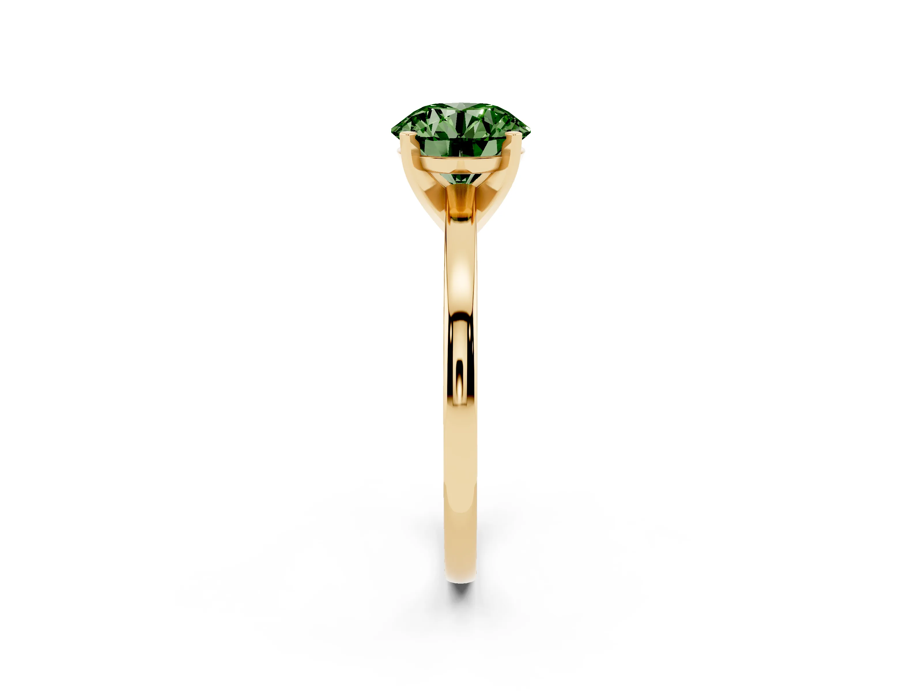 Fancy Green Round Cut Diamond Solitaire Engagement Ring Set in Yellow gold with Prong Setting on a Classic Band
