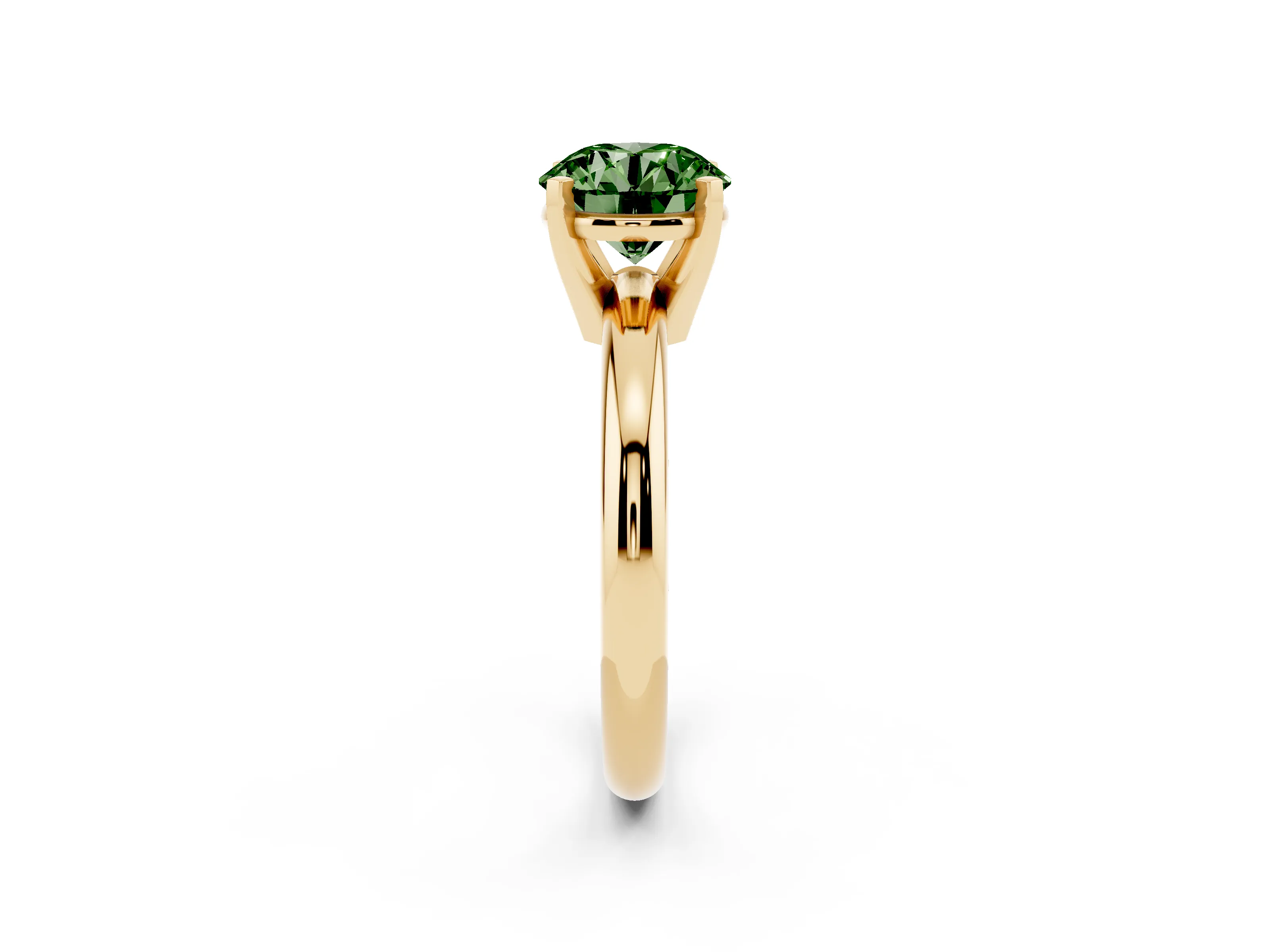 Fancy Green Round Cut Diamond Solitaire Engagement Ring Set in Yellow gold with Round Band and Prong Setting