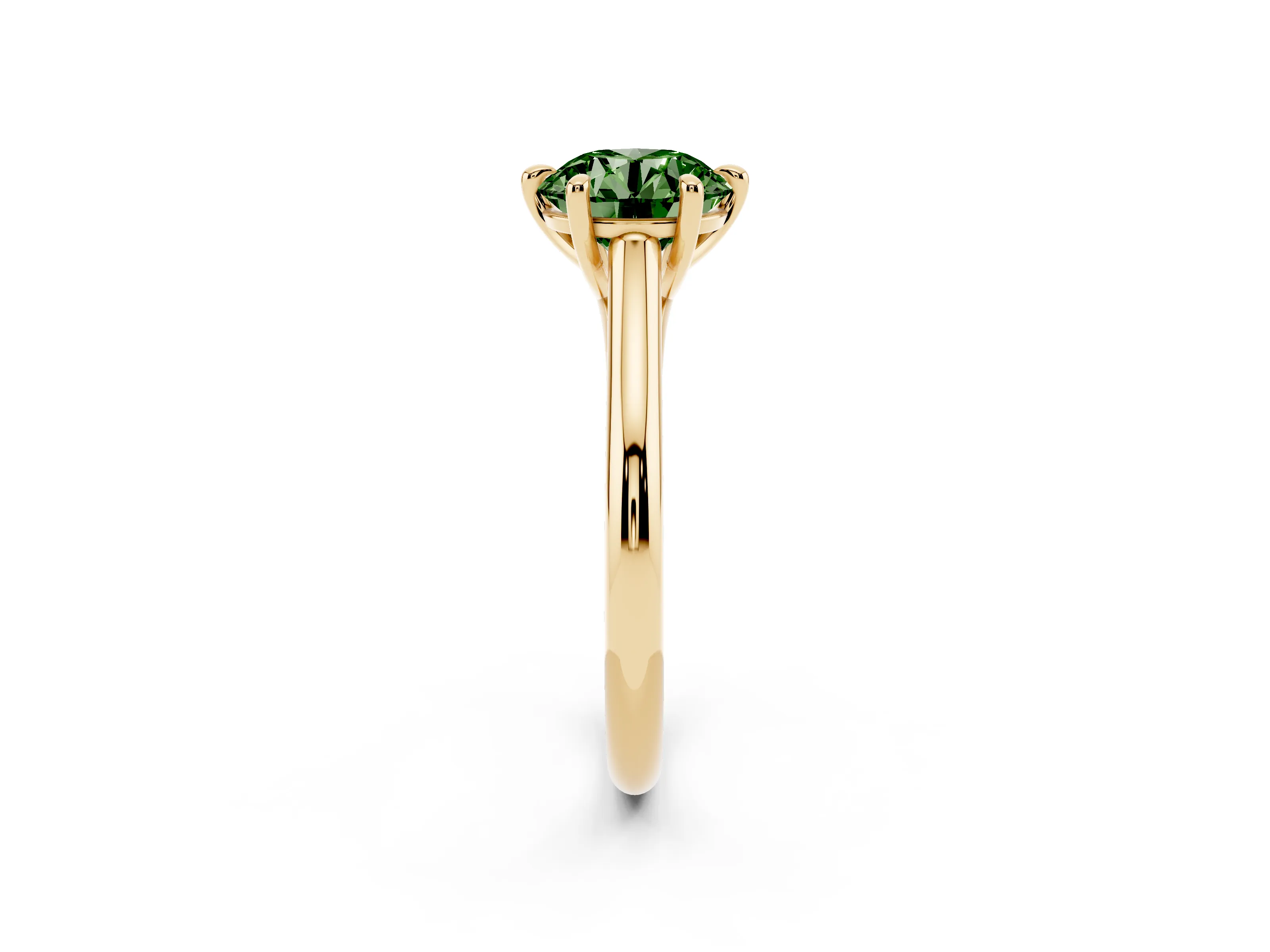 Fancy Green Round Cut Diamond Solitaire Engagement Ring Set in Yellow gold with Prong Setting and Plain Classic Band