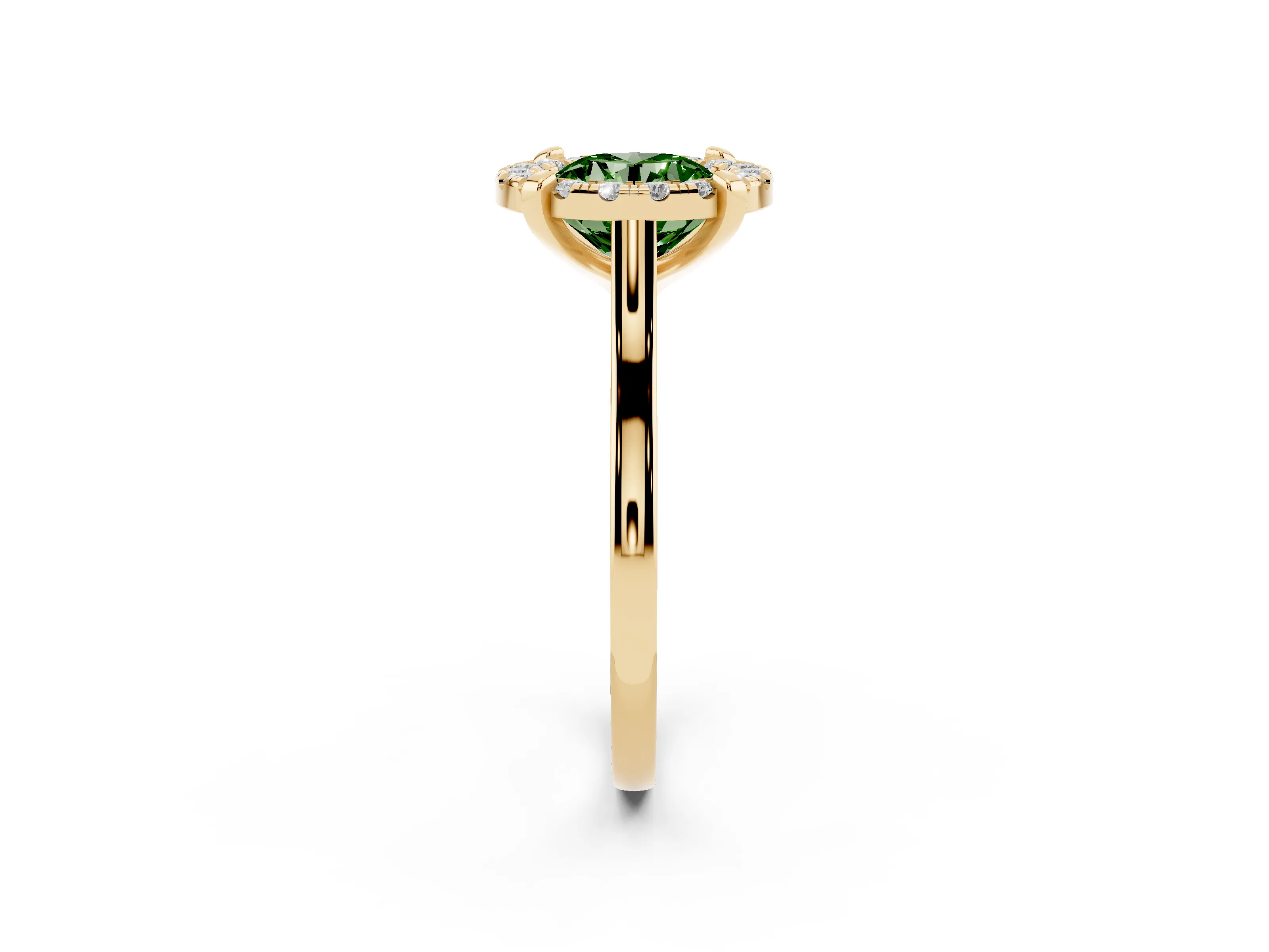 Fancy Green Round Cut Diamond Cluster Halo Solitaire Ring Set in Yellow gold with Prong Setting