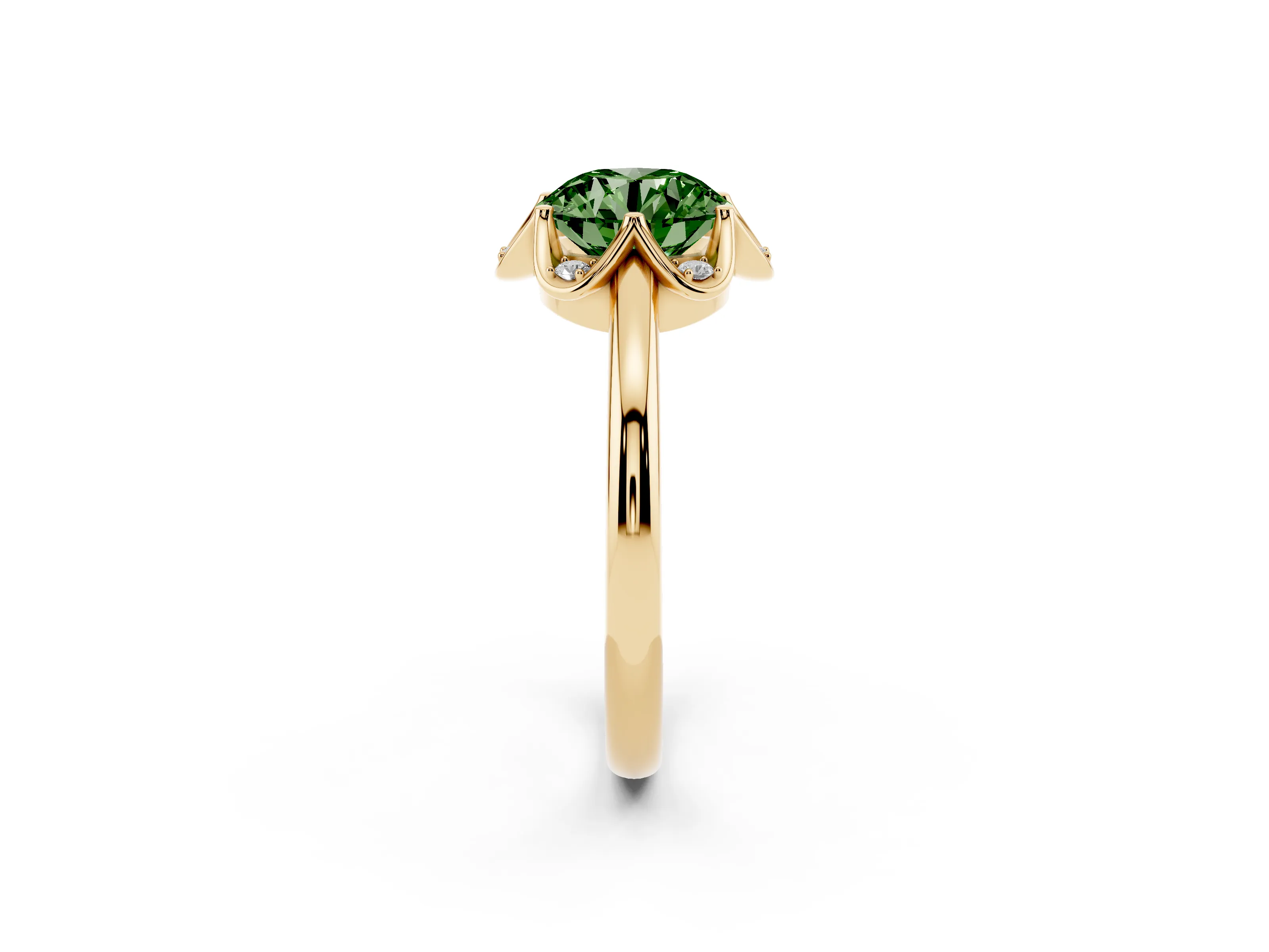Fancy Green Round Cut Diamond Round Cluster Halo Ring Set in Yellow gold with Solitaire Band and Prong Setting