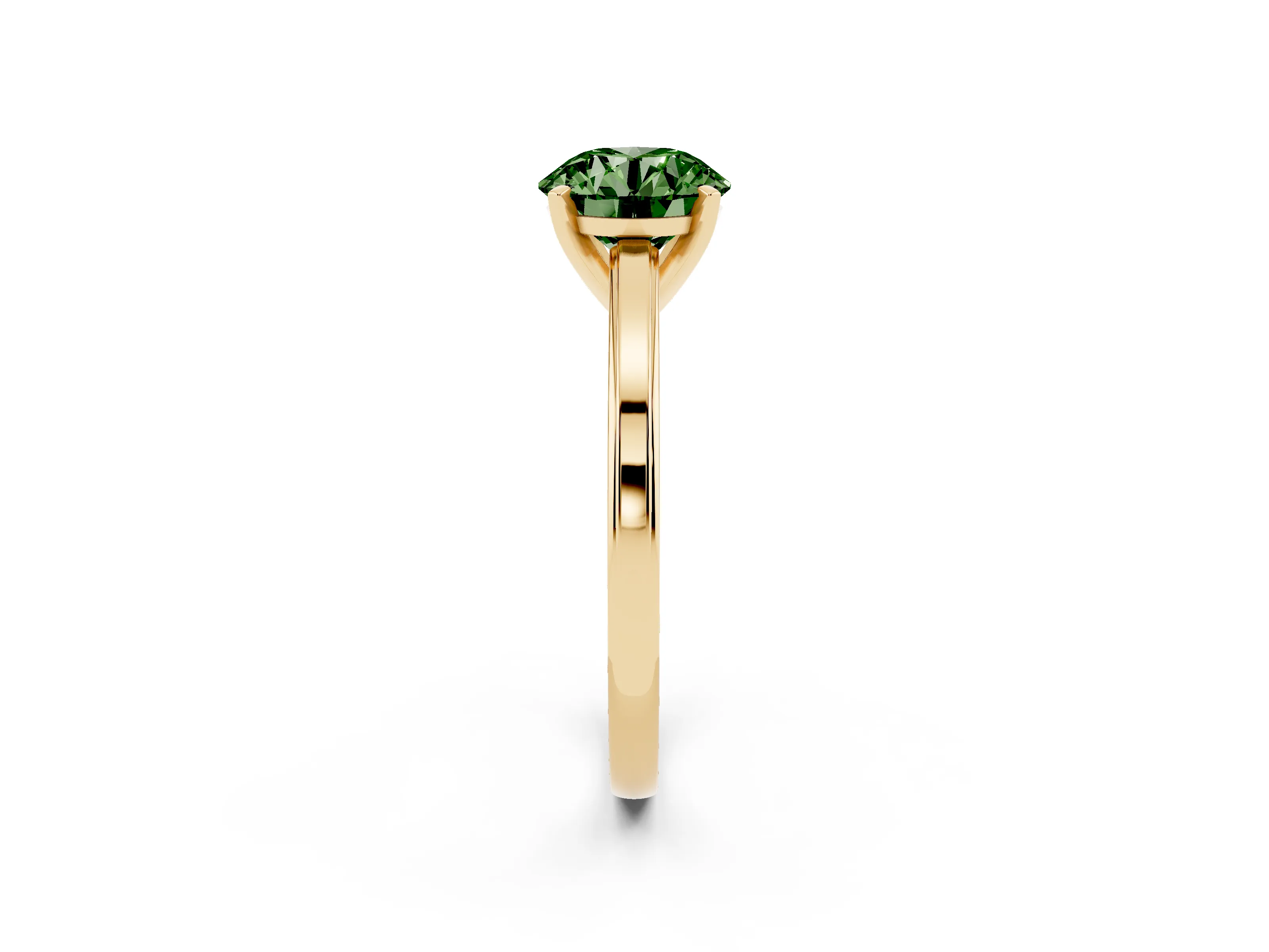 Fancy Green Round Cut Diamond Solitaire Ring Set in Yellow gold with Prong Setting and Classic Band