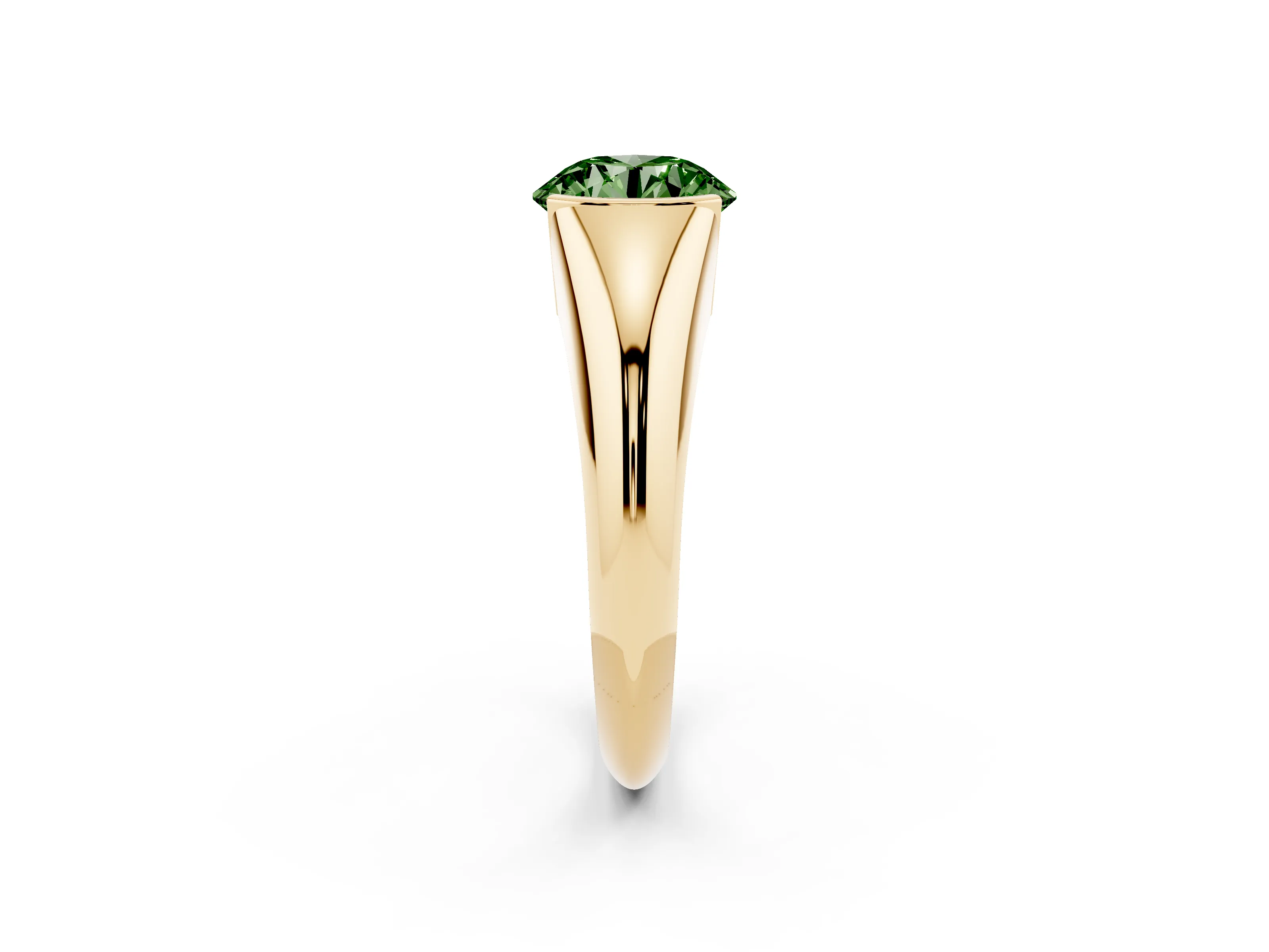 Fancy Green Round Cut Diamond Solitaire Tension Set Ring Set in Yellow gold