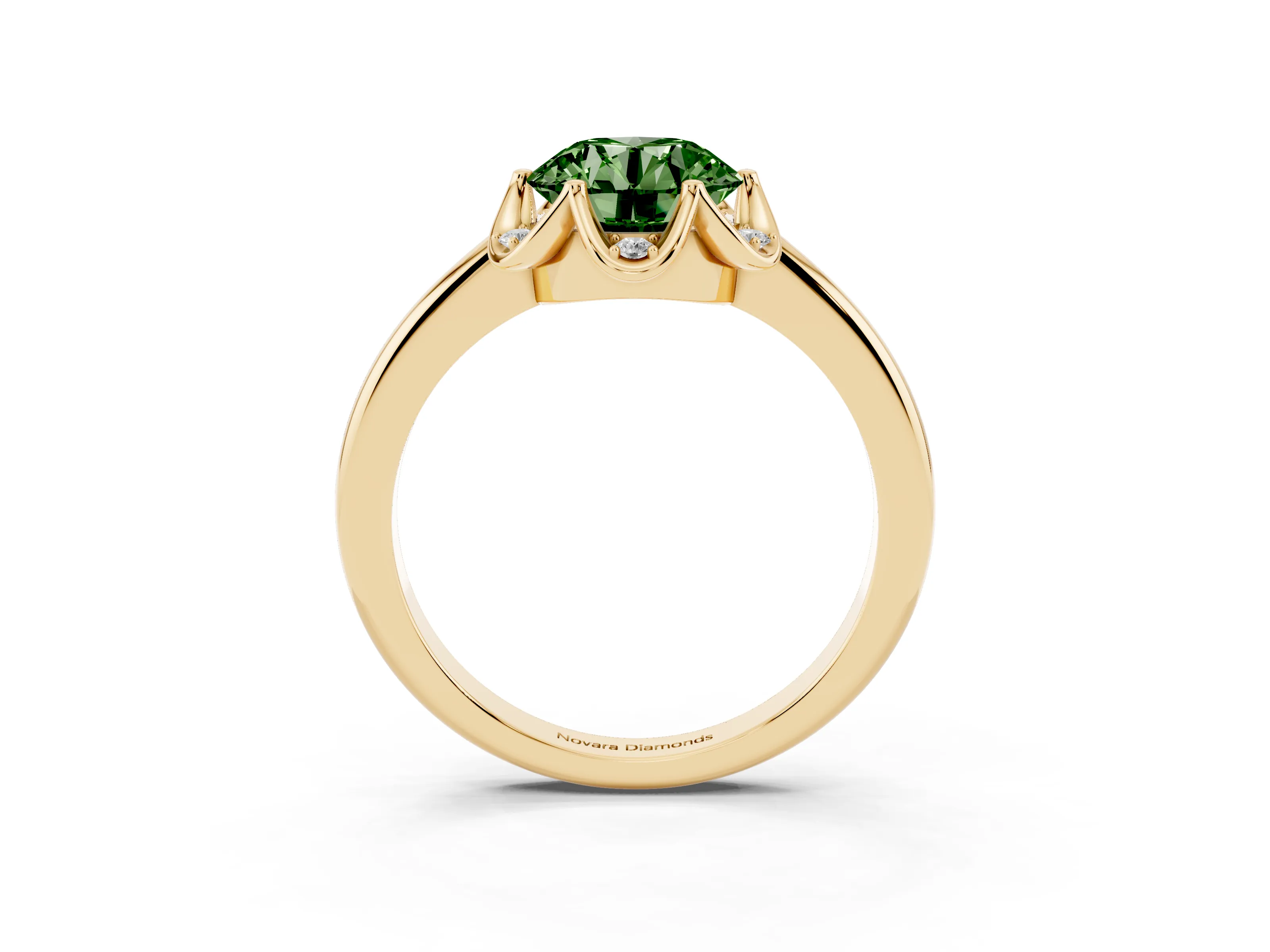 Fancy Green Round Cut Diamond Round Cluster Halo Ring Set in Yellow gold with Solitaire Band and Prong Setting