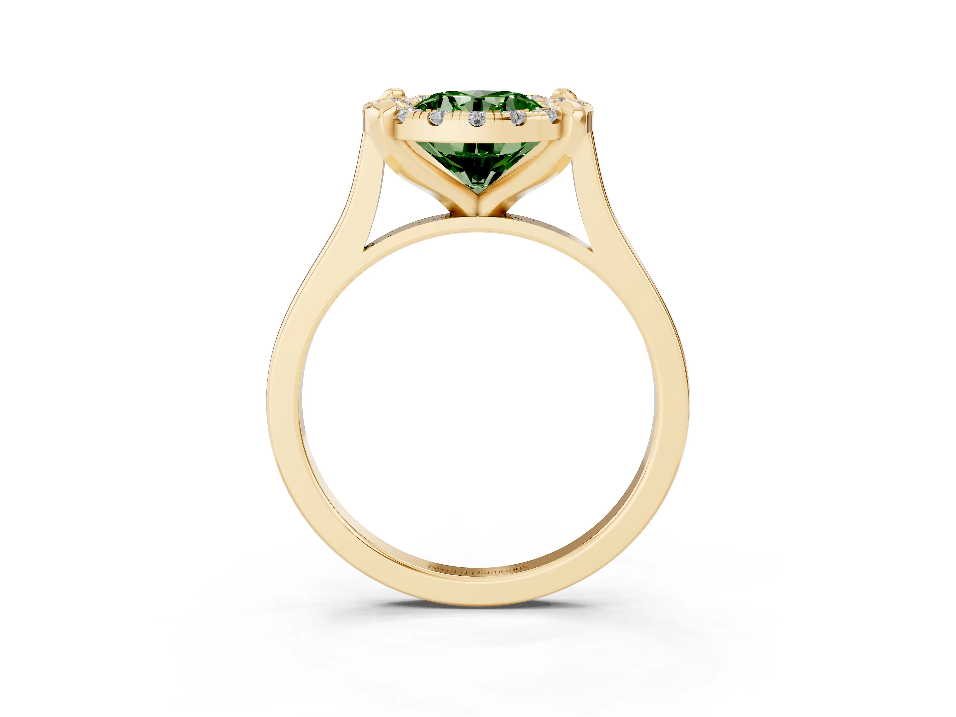 Fancy Green Round Cut Diamond Cluster Halo Solitaire Ring Set in Yellow gold with Prong Setting