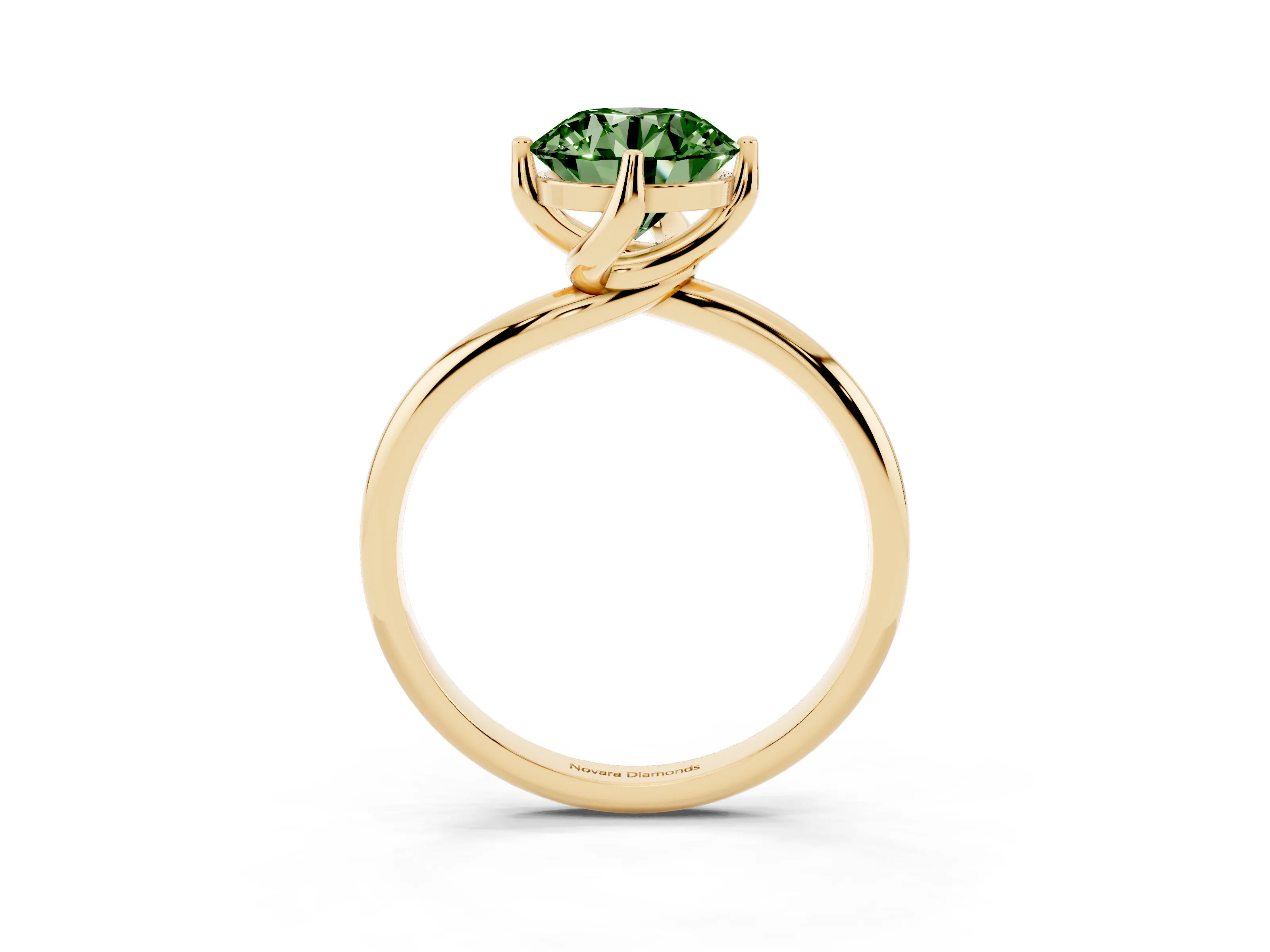 Fancy Green Round Cut Diamond Solitaire Engagement Ring Set in Yellow gold with Classic Plain Band