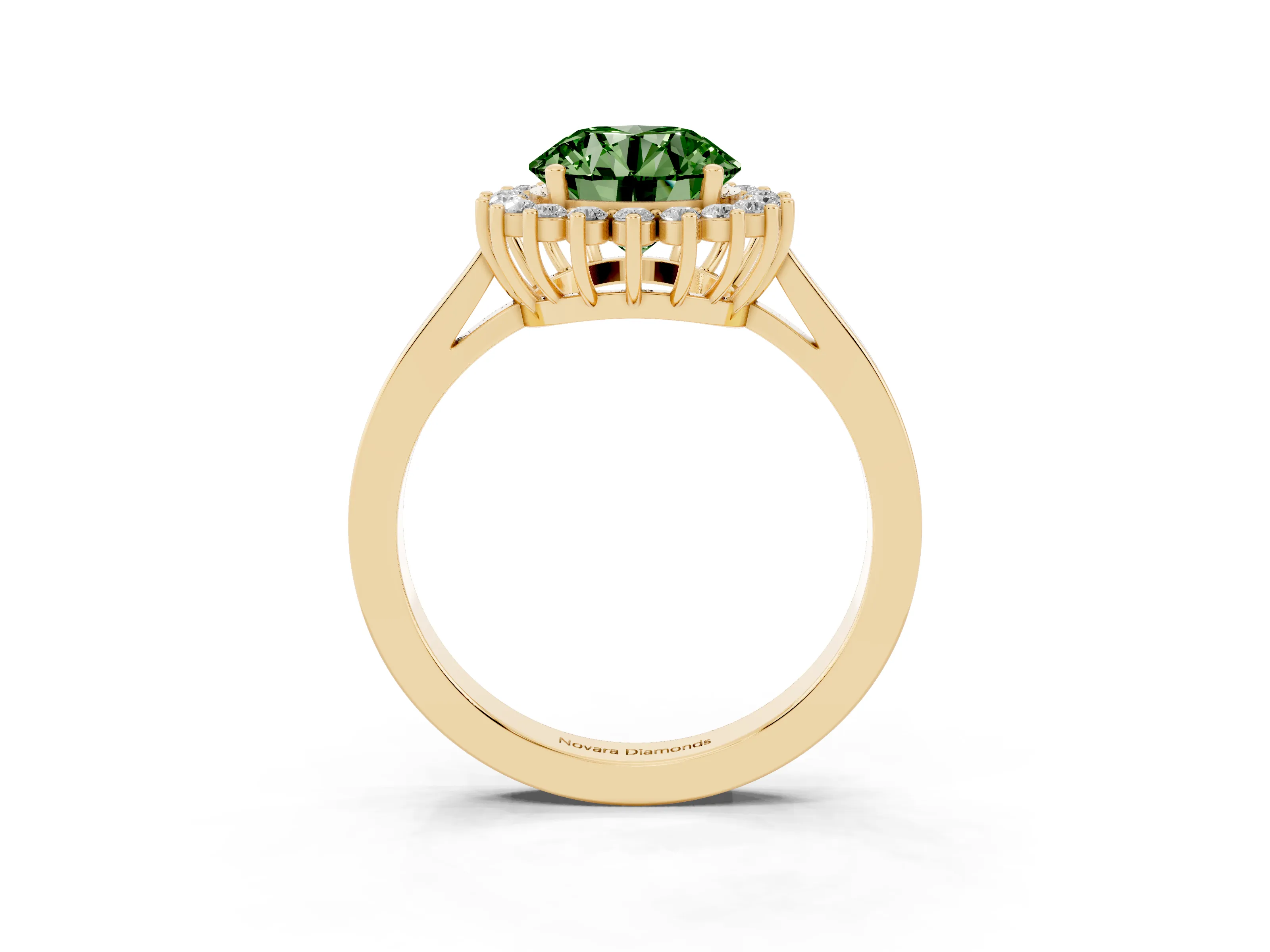 Fancy Green Round Cut Diamond Halo Ring Set in Yellow gold with Round Halo and Smooth Solitaire Band