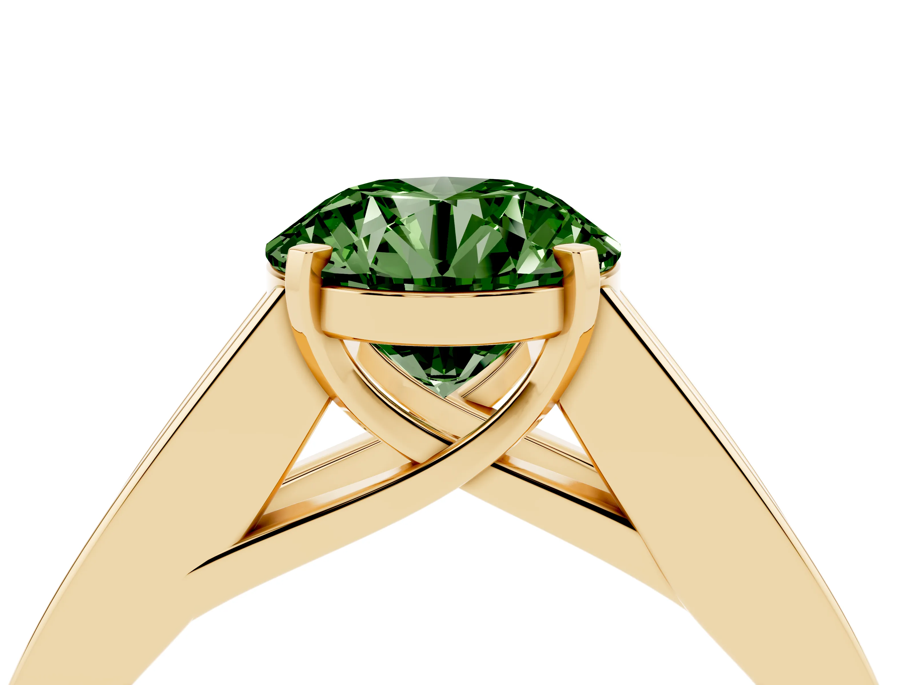 Fancy Green Round Cut Diamond Solitaire Ring Set in Yellow gold with Channel-Set Accent Stones and Prong Setting