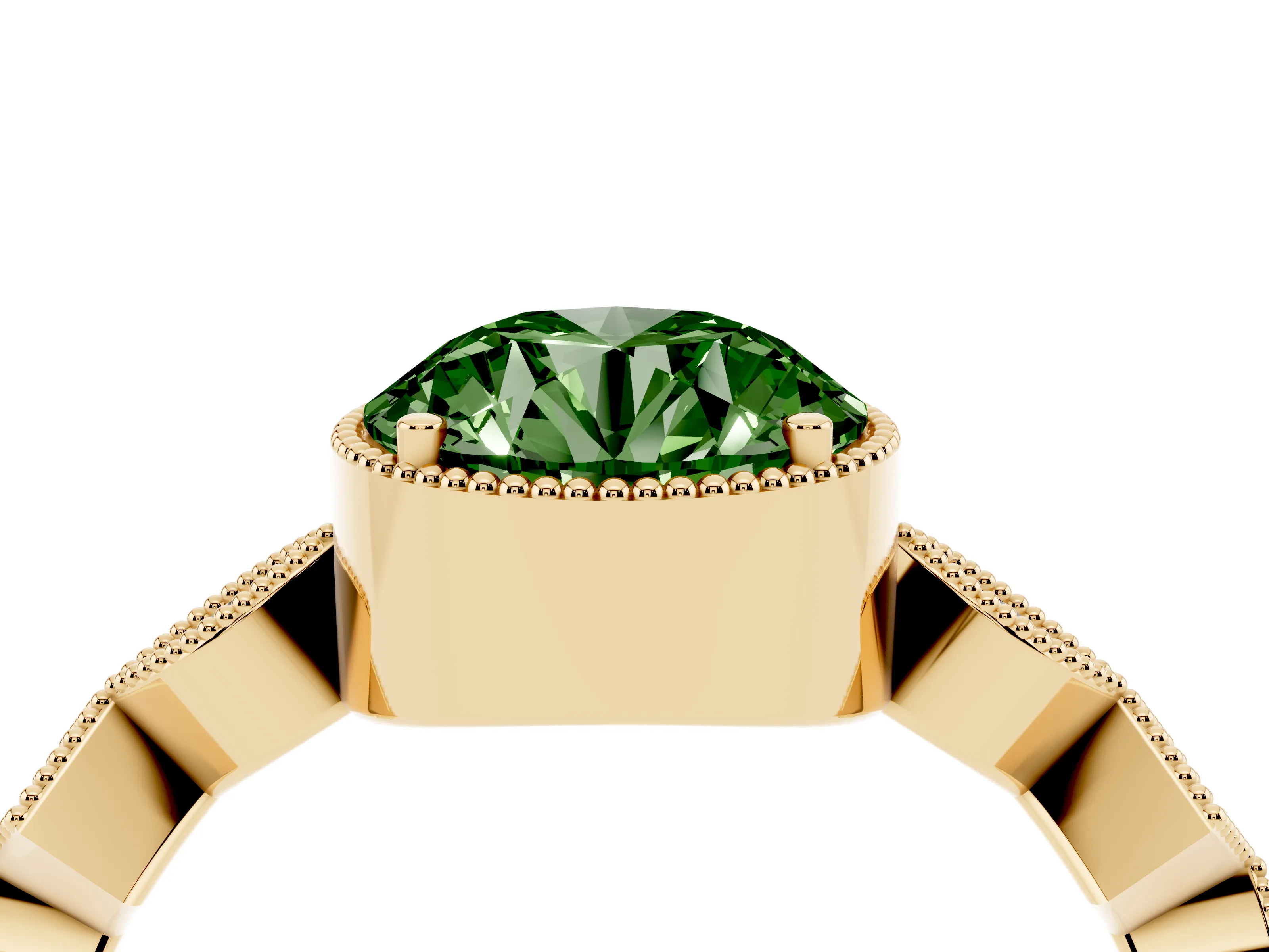 Fancy Green Round Cut Diamond Milgrain Marquise Twist Band Ring Set in Yellow gold with Prong Setting