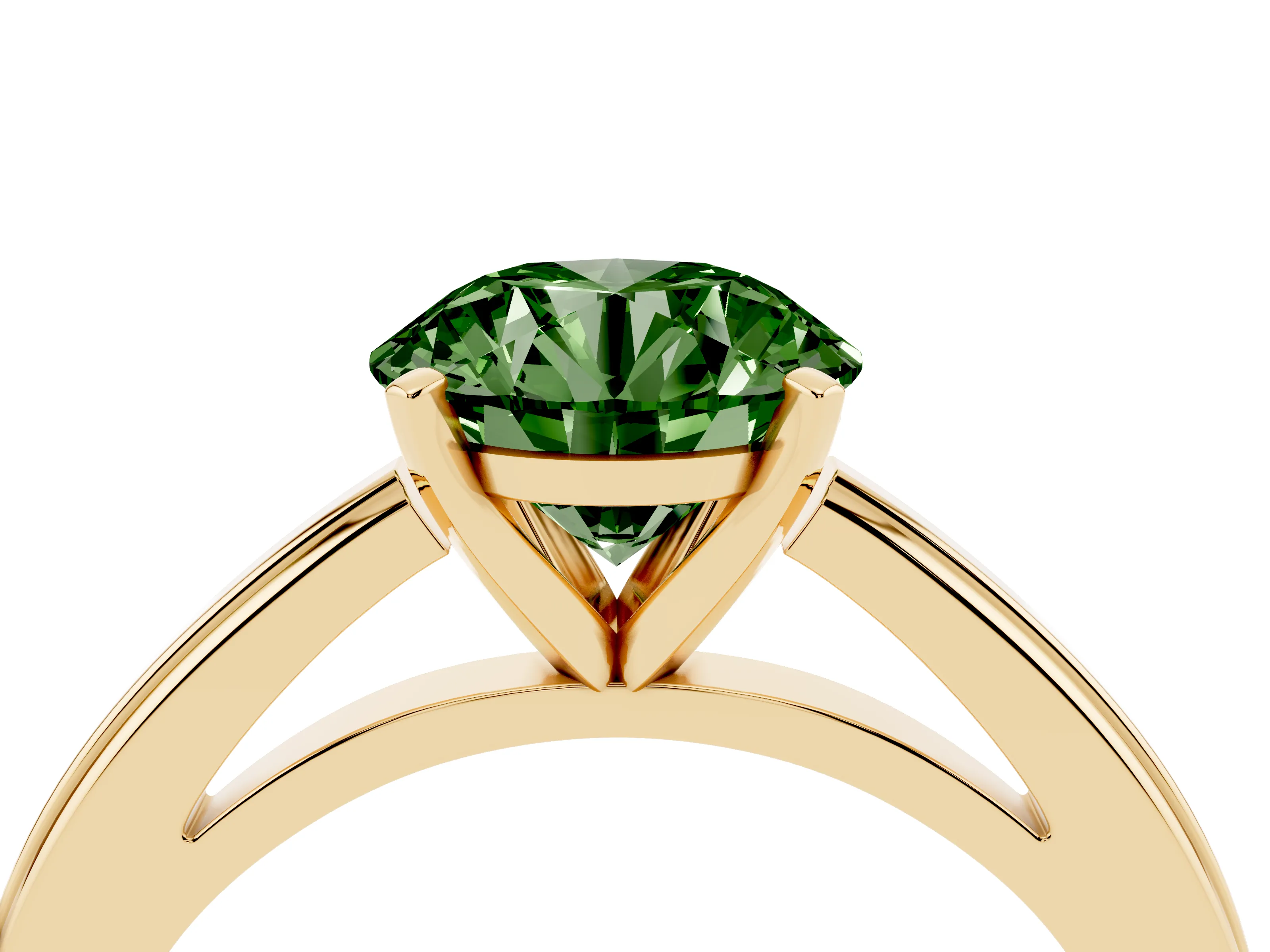 Fancy Green Round Cut Diamond Solitaire Ring Set in Yellow gold with Prong Setting and Classic Band