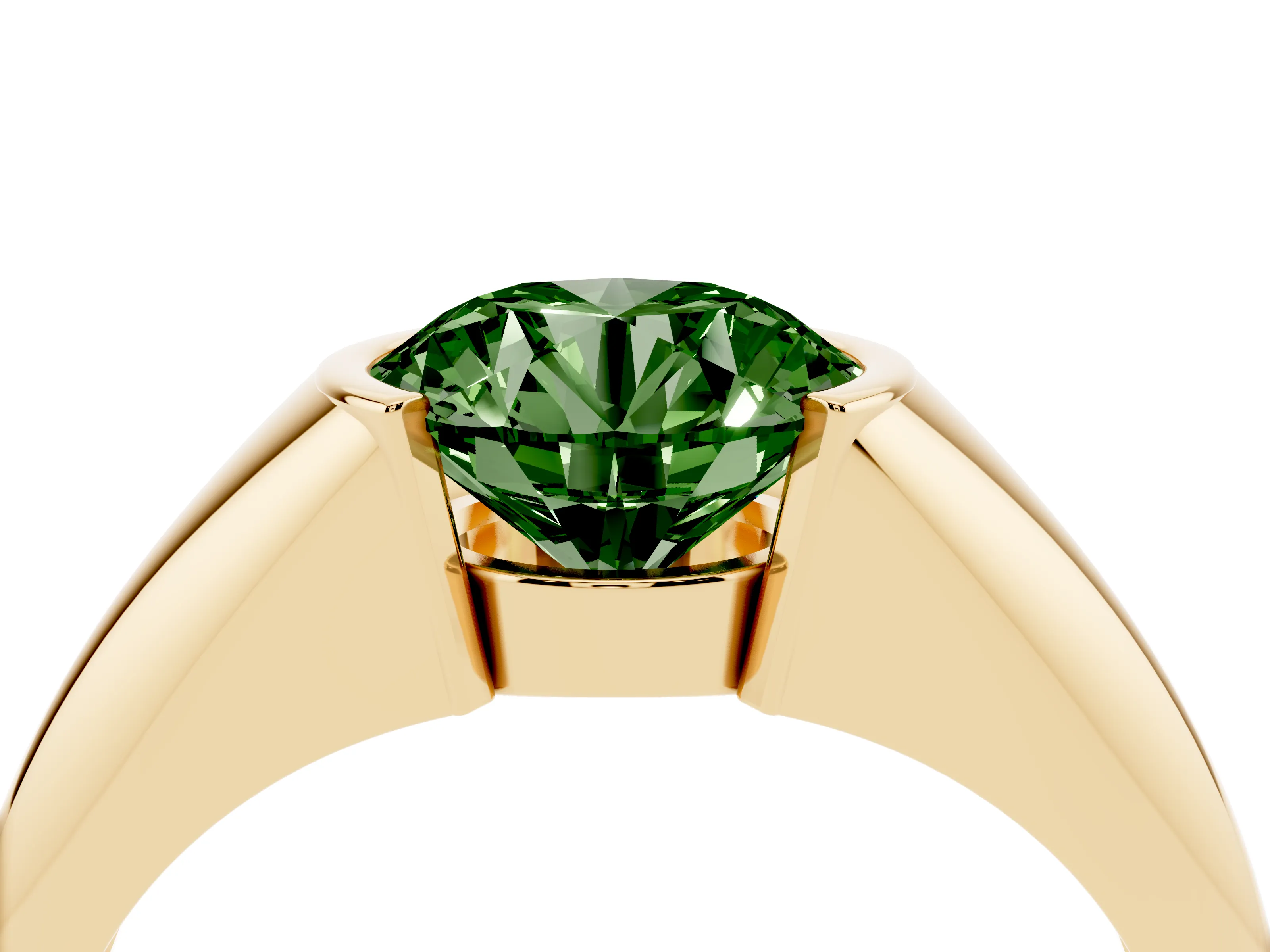 Fancy Green Round Cut Diamond Solitaire Tension Set Ring Set in Yellow gold