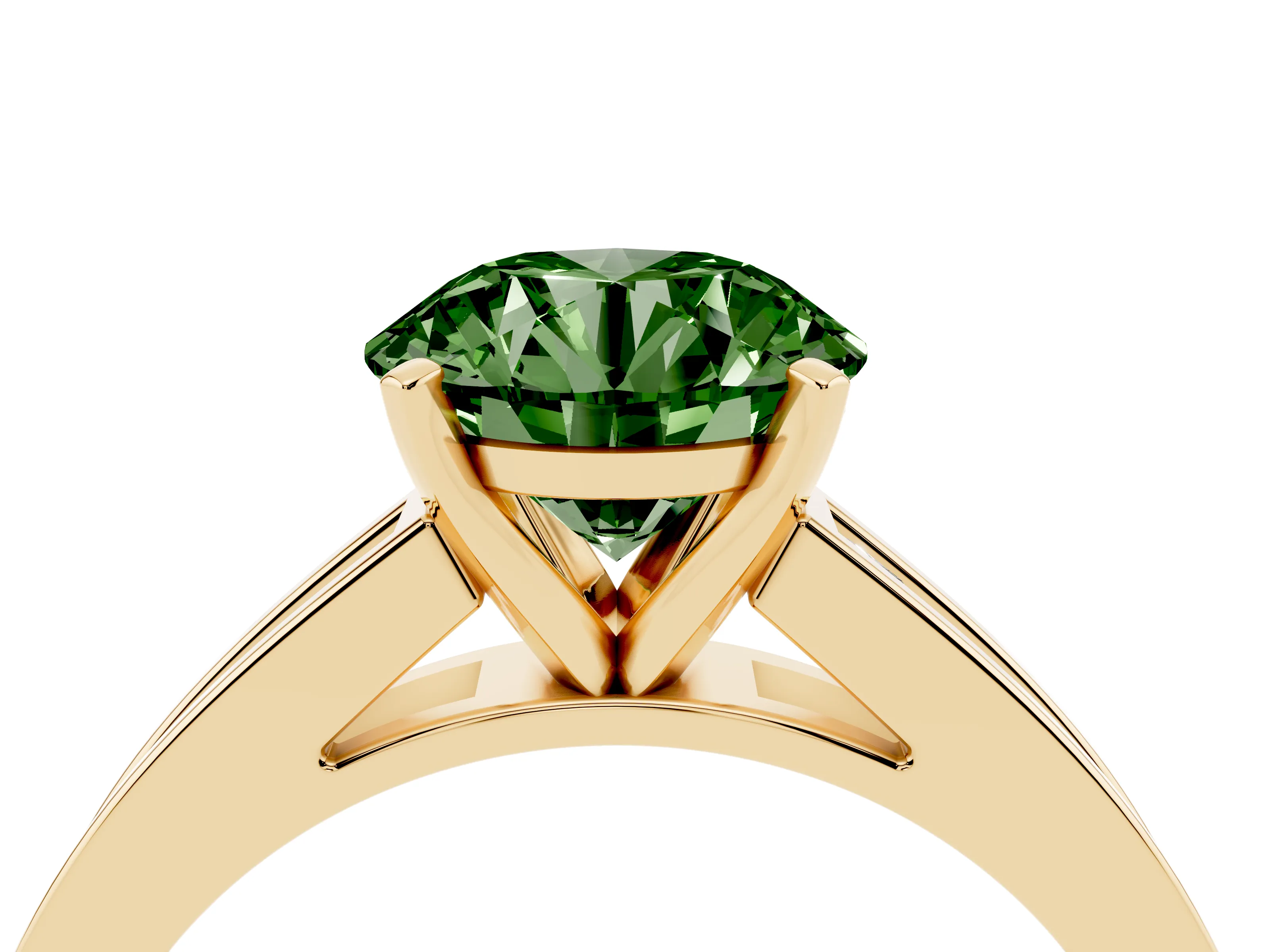 Fancy Green Round Cut Diamond Solitaire Ring Set in Yellow gold with Channel-Set Band and Prong Setting
