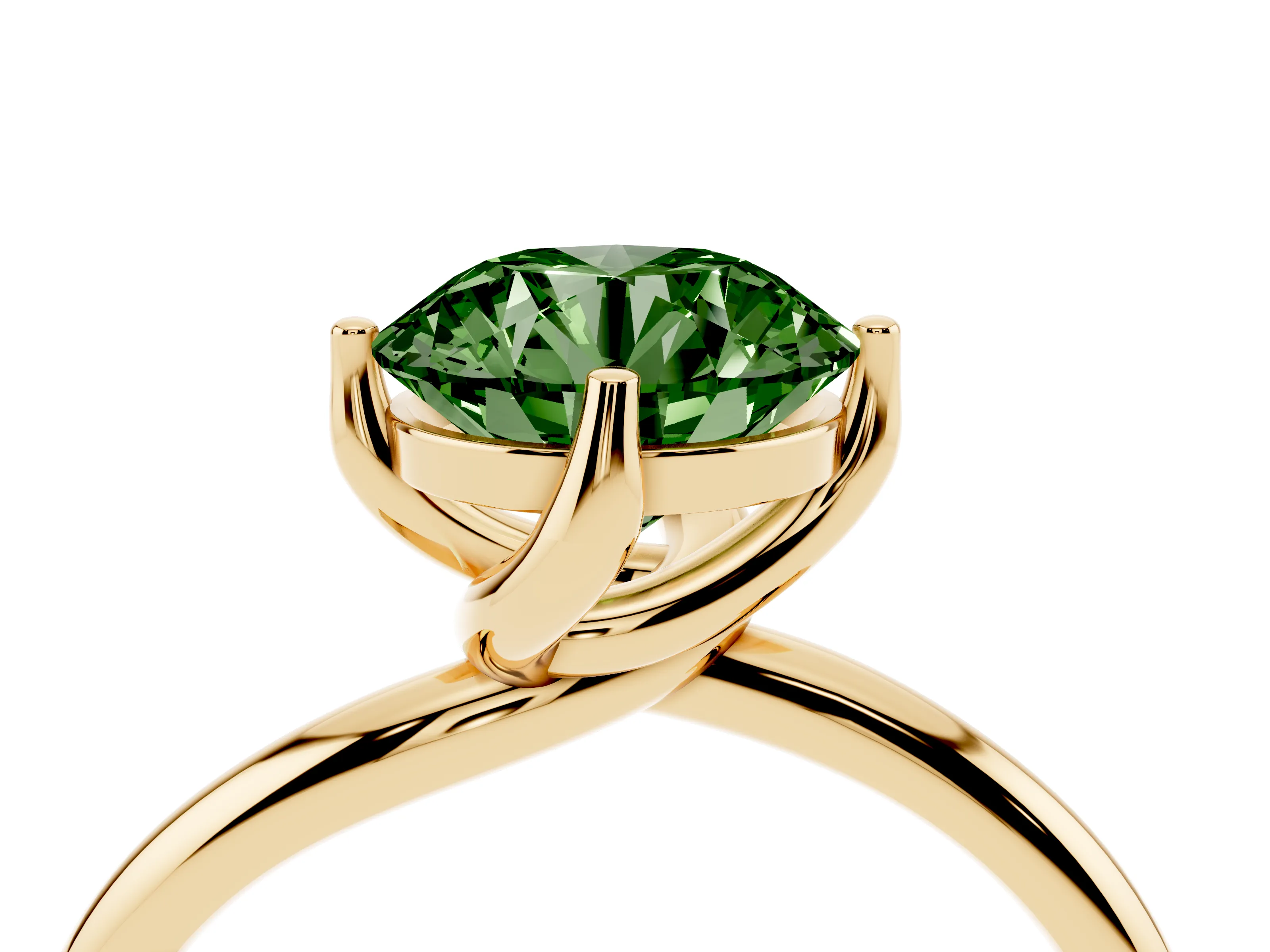 Fancy Green Round Cut Diamond Solitaire Engagement Ring Set in Yellow gold with Classic Plain Band